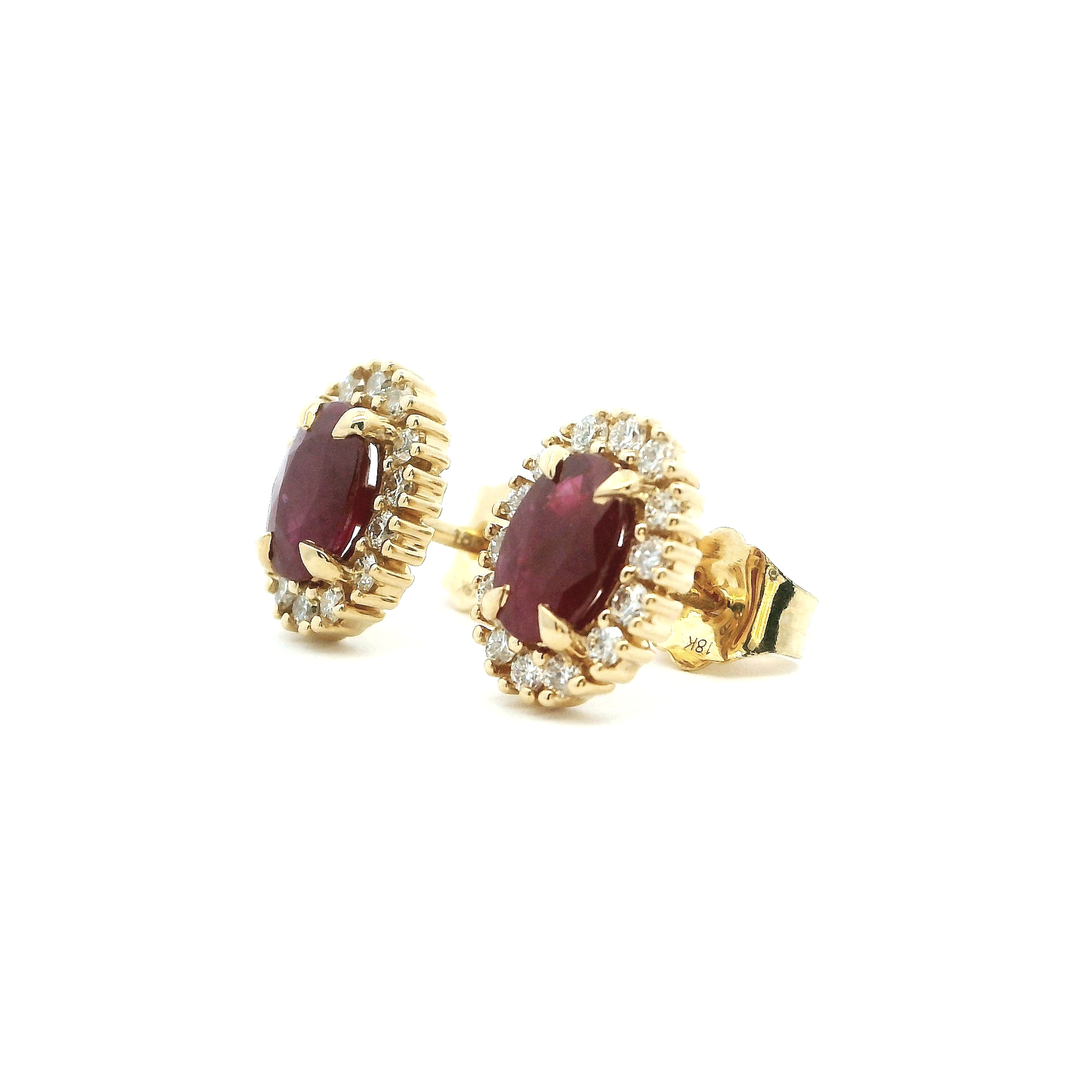 18ct Yellow Gold Push Back Diamond & Ruby Earrings – Elegant Gemstone Jewellery for Women