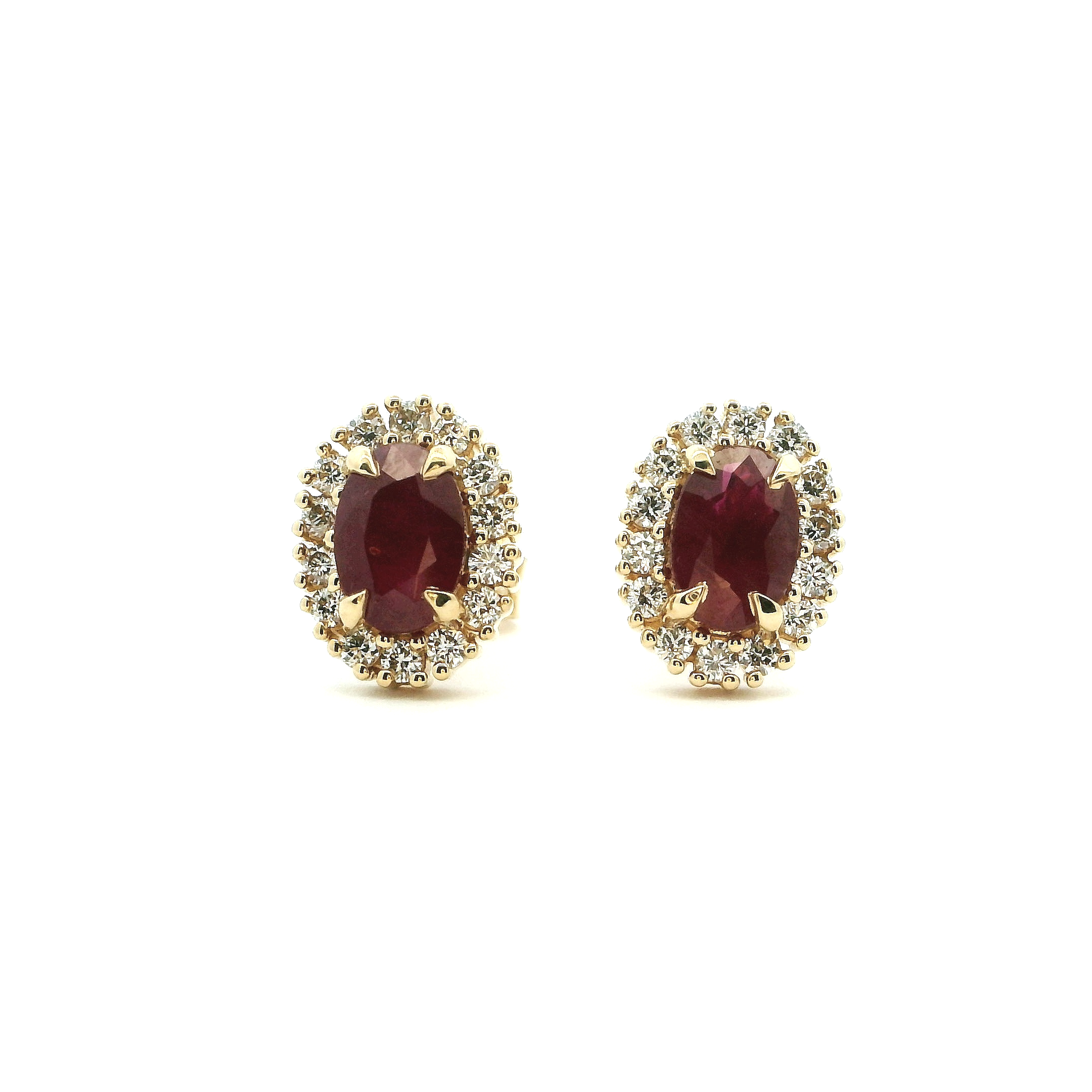 18ct Yellow Gold Push Back Diamond & Ruby Earrings – Elegant Gemstone Jewellery for Women