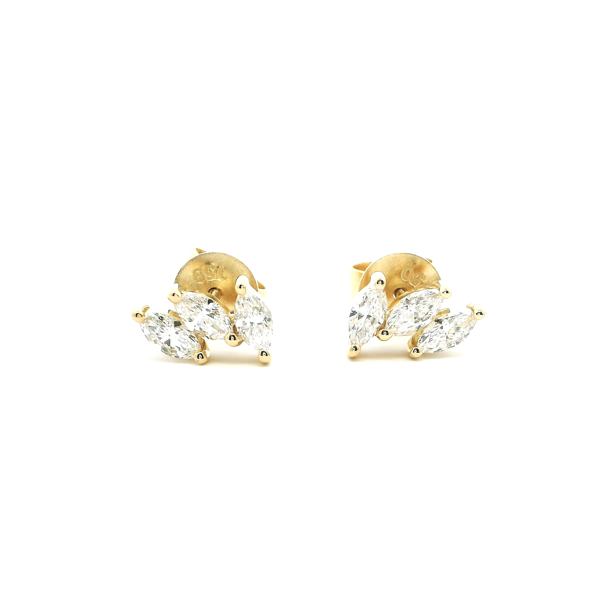 18ct Yellow Gold Marquee Cut Diamond Stud Earrings – Push Back Closure | Elegant Fine Jewellery