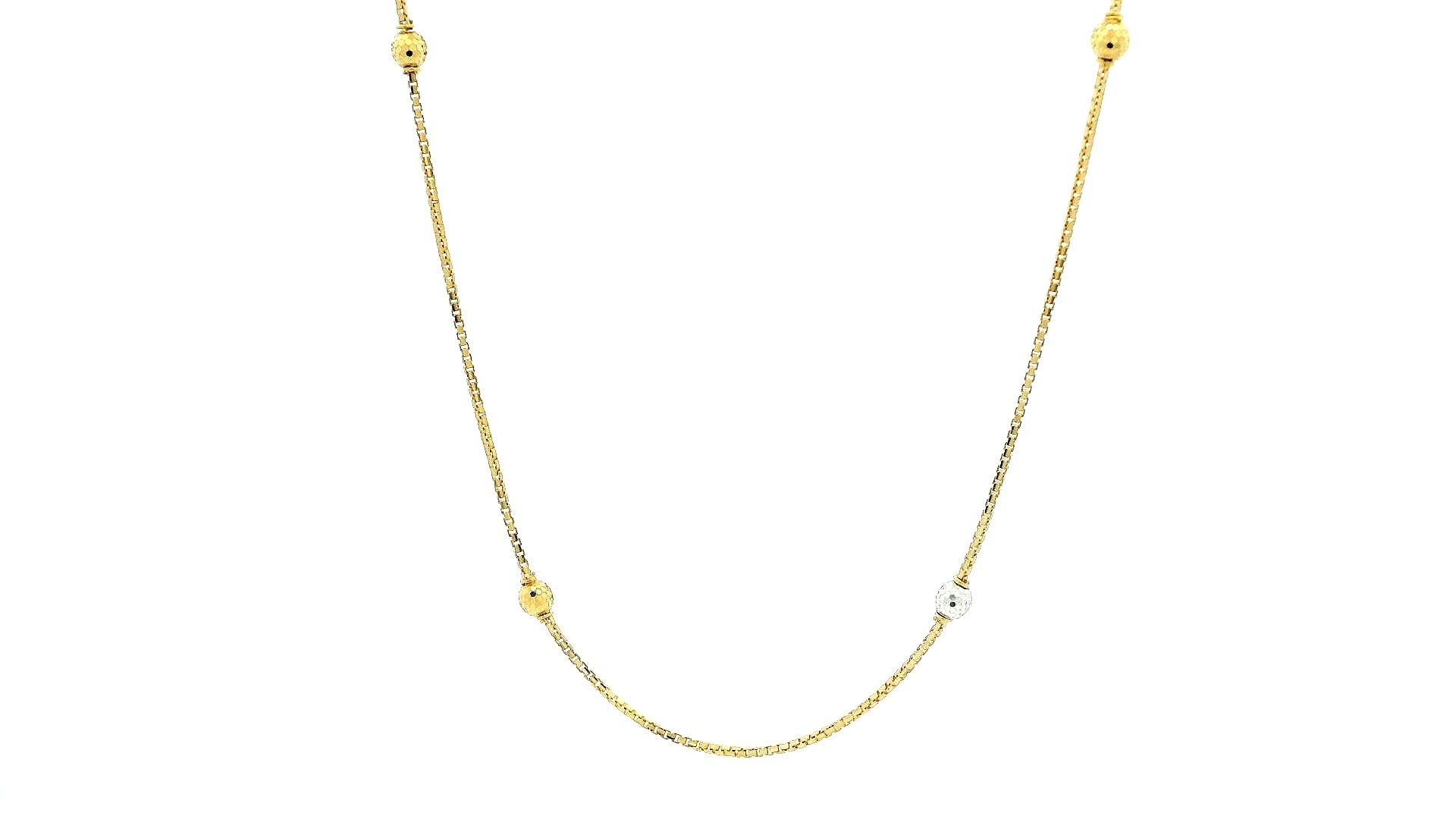 22ct Yellow Gold Chain with Gold & Rhodium Plated Beads at Intervals with Lobster Clasp