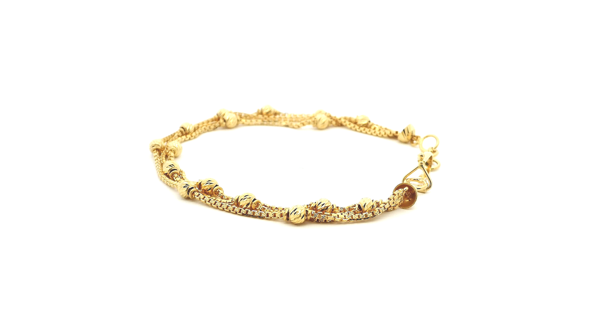 22ct Yellow Gold Ladies Three-Row Box Chain Bracelet with Diamond-Cut Beads & U Hook Clasp - Elegant Jewellery Gift