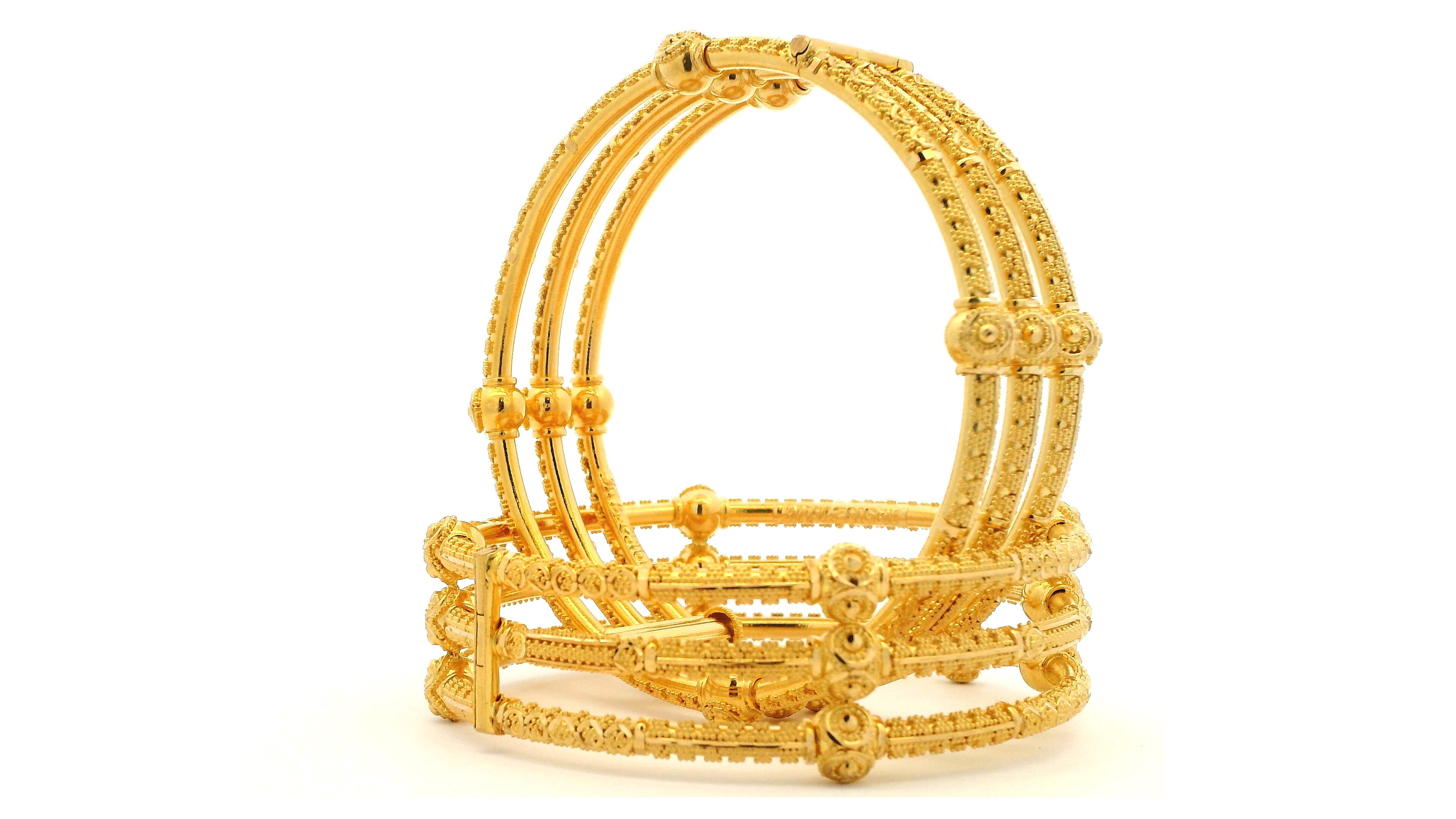 22ct Yellow Gold Set of Six Bangles with Filigree Design & Comfort Fit - Elegant Luxury Jewellery