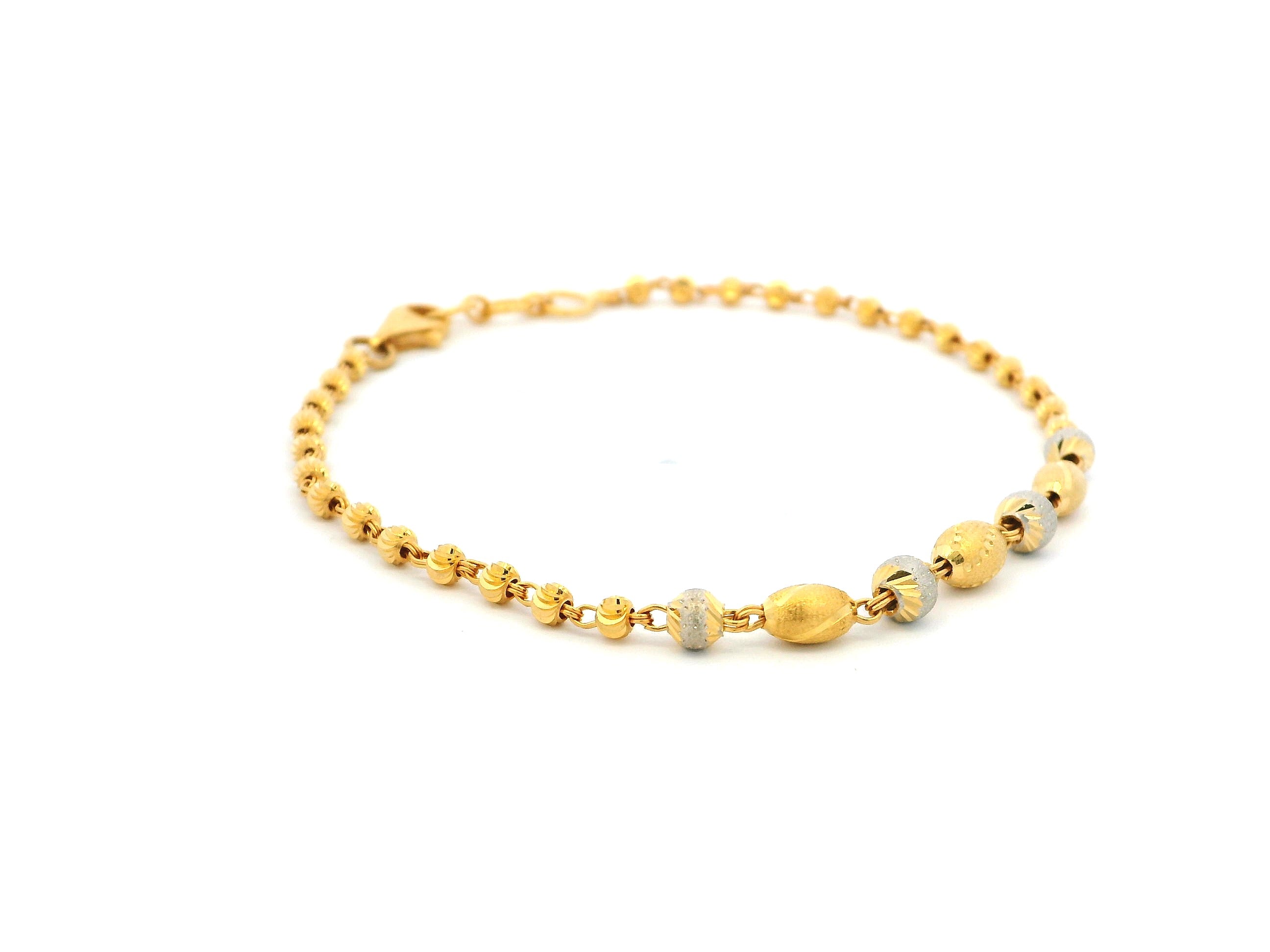 22ct Gold Bracelet with Rhodium-Plated Diamond-Cut Beads & Lobster Claw Clasp – Elegant Gold Jewellery