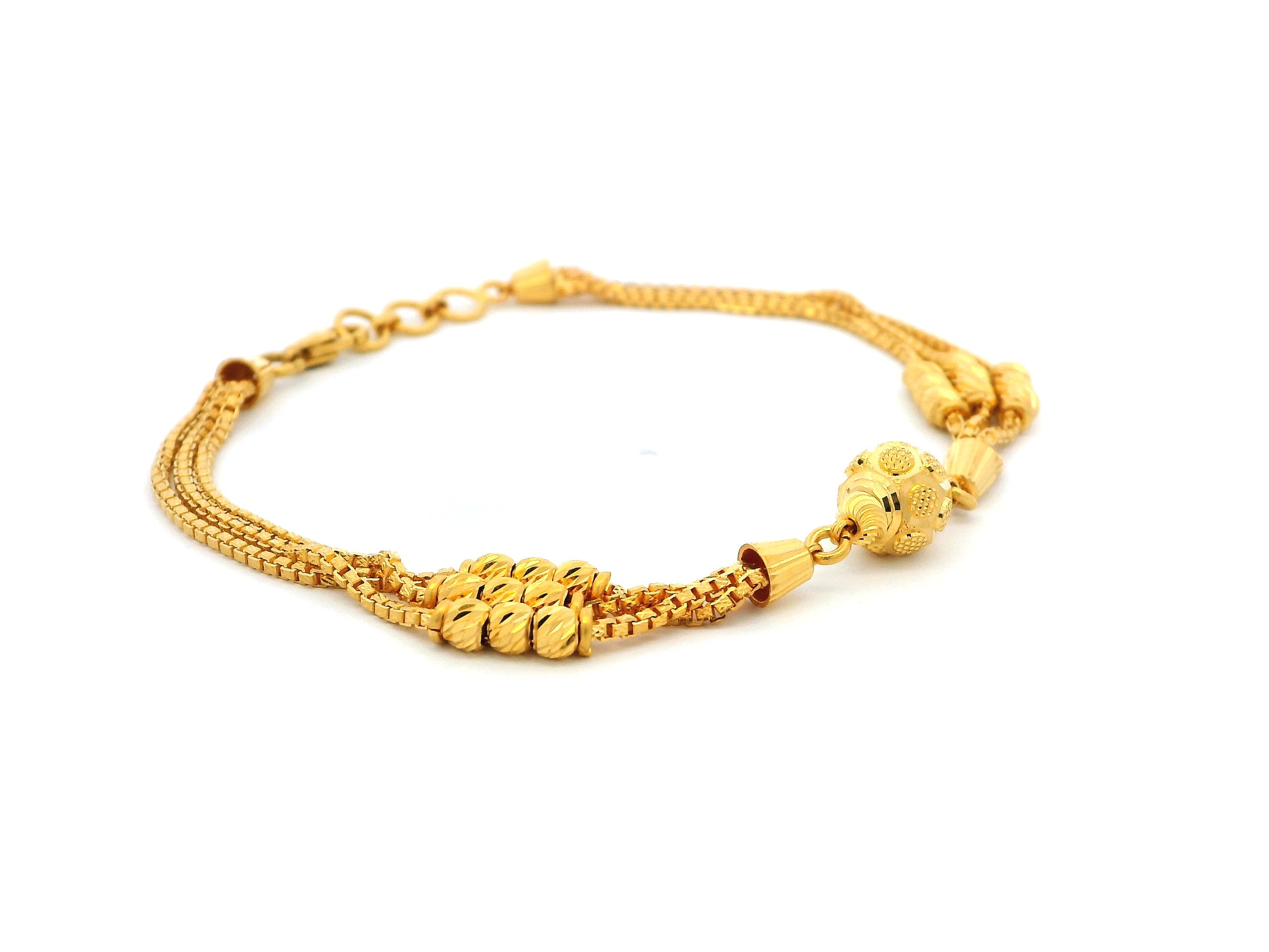 22ct Yellow Gold Three-Row Bracelet with Diamond-Cut Bead Design – Luxury Jewellery