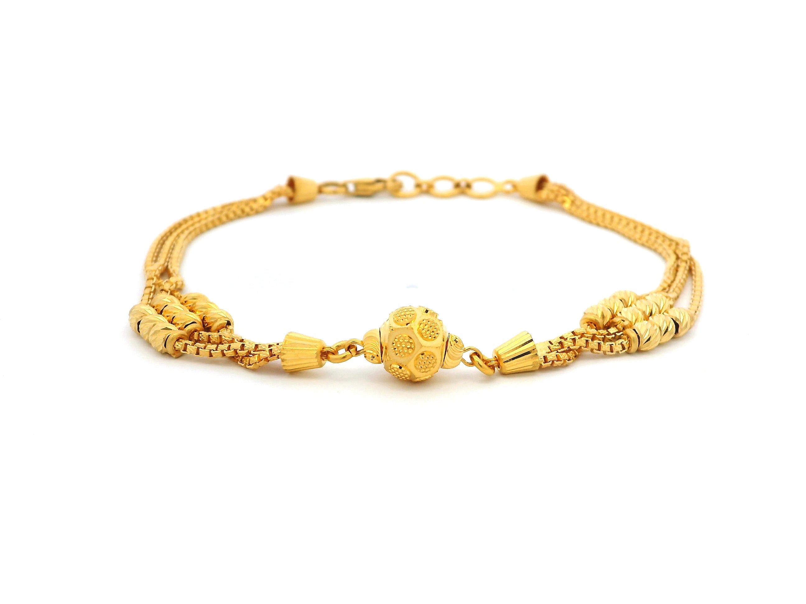 22ct Yellow Gold Three-Row Bracelet with Diamond-Cut Bead Design – Luxury Jewellery