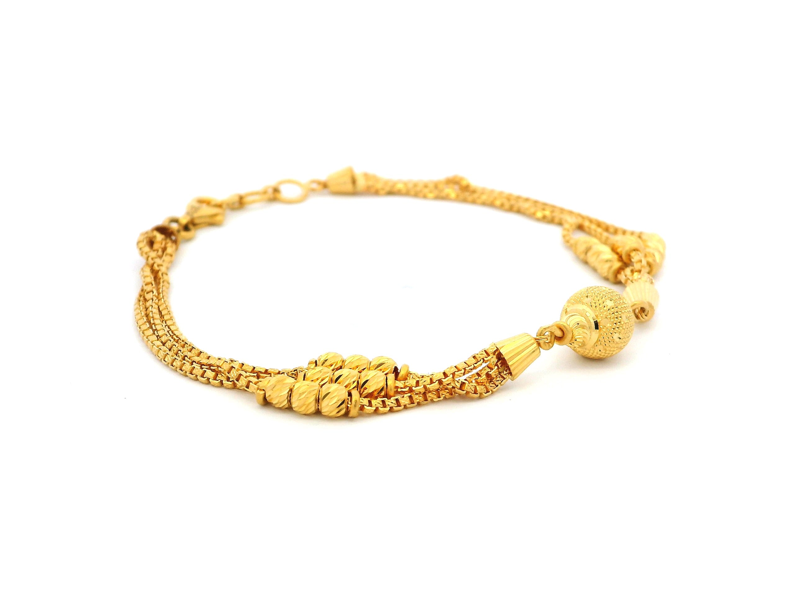 22ct Yellow Gold Three-Row Bracelet with Diamond-Cut Bead Design – Elegant & Timeless