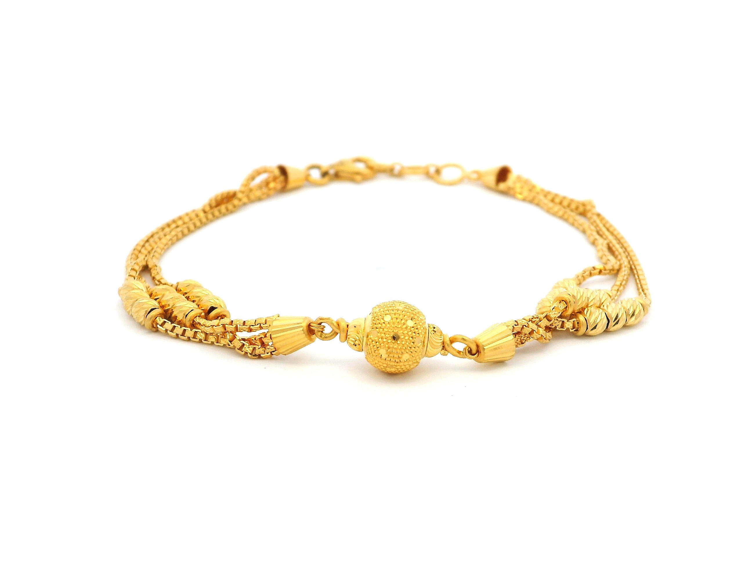 22ct Yellow Gold Three-Row Bracelet with Diamond-Cut Bead Design – Elegant & Timeless