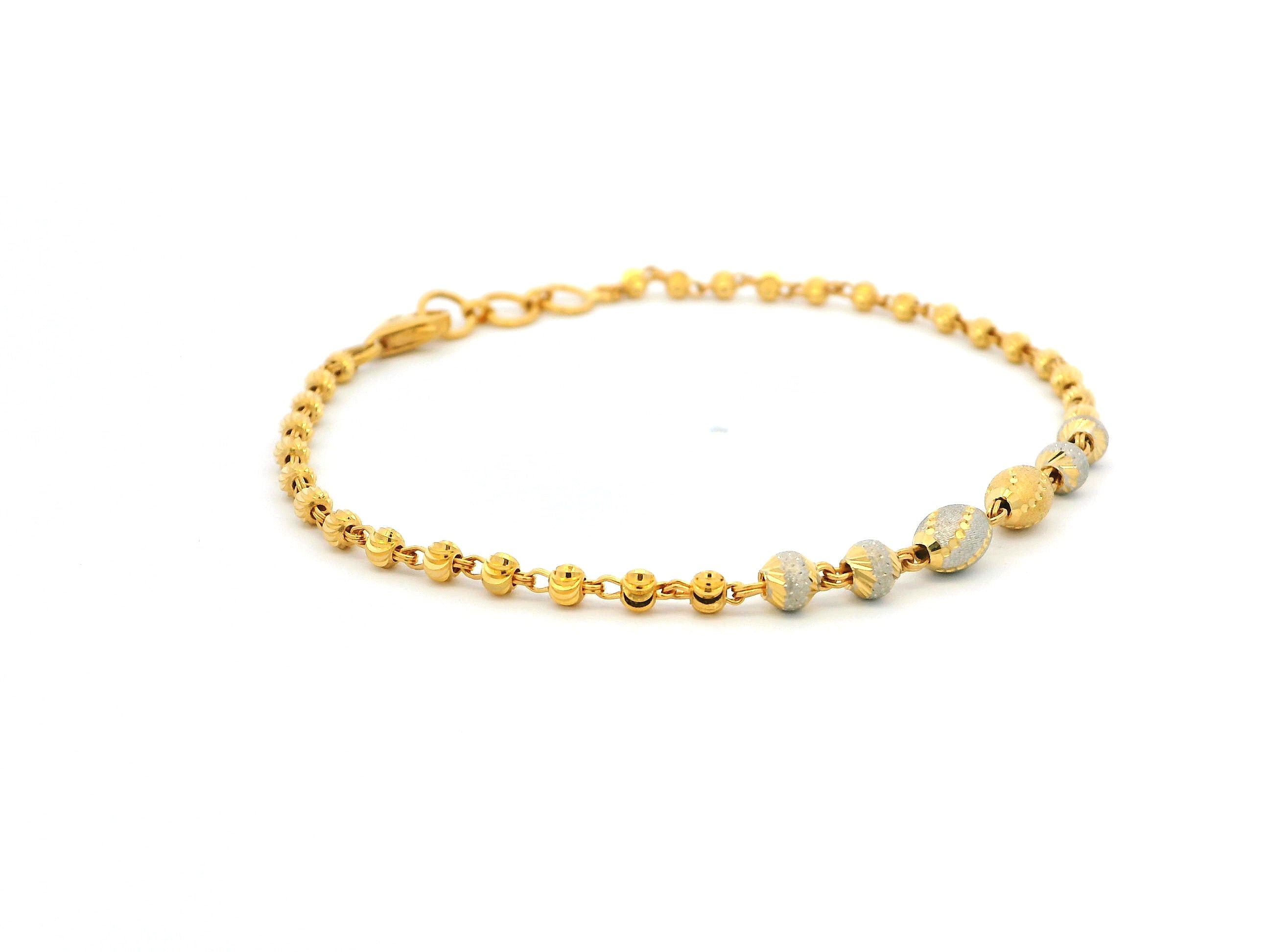 22ct Gold Bracelet with Rhodium-Plated Diamond-Cut Beads & Lobster Claw Clasp – Luxury 22k Gold Bracelet