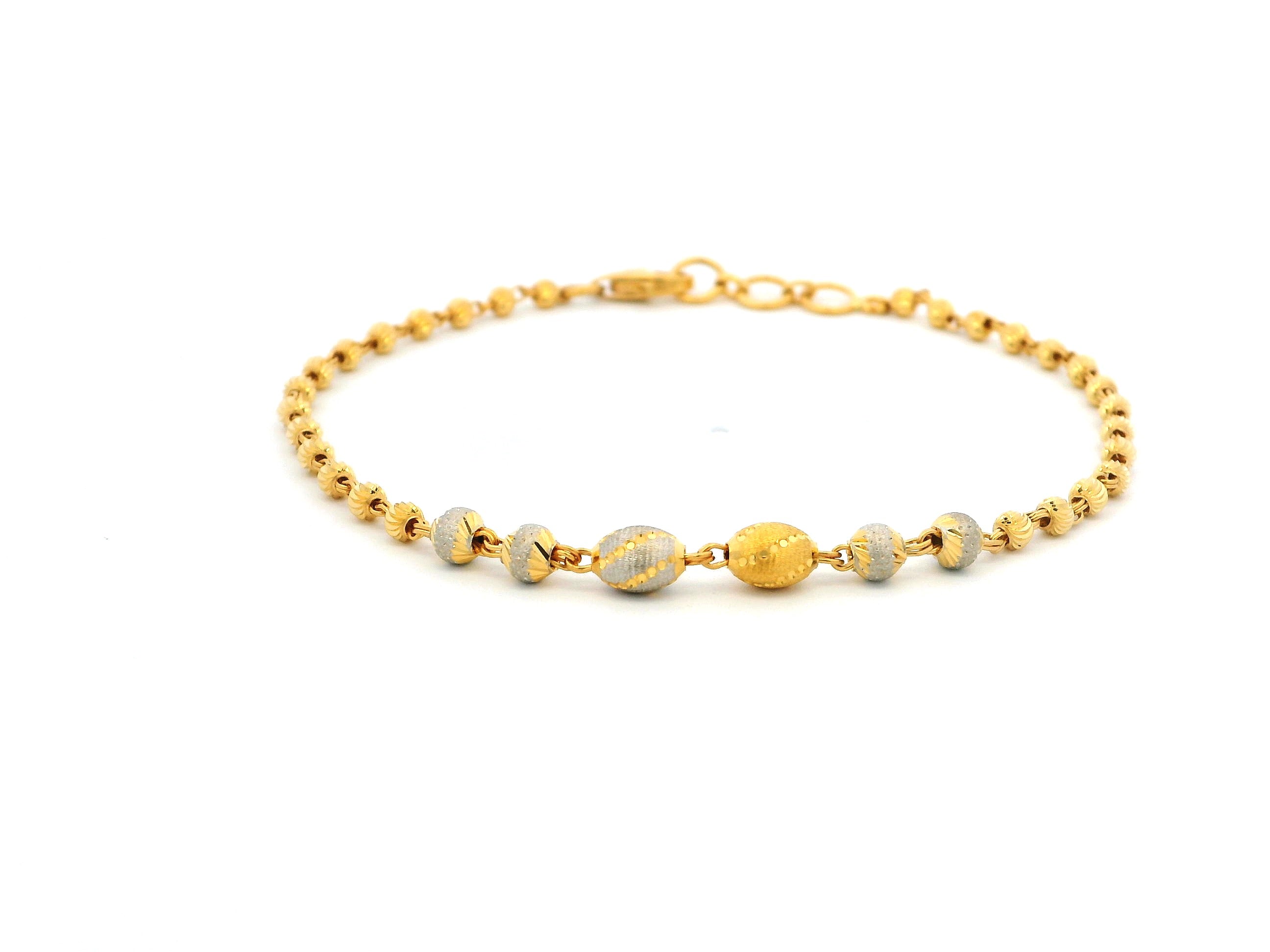 22ct Gold Bracelet with Rhodium-Plated Diamond-Cut Beads & Lobster Claw Clasp – Luxury 22k Gold Bracelet