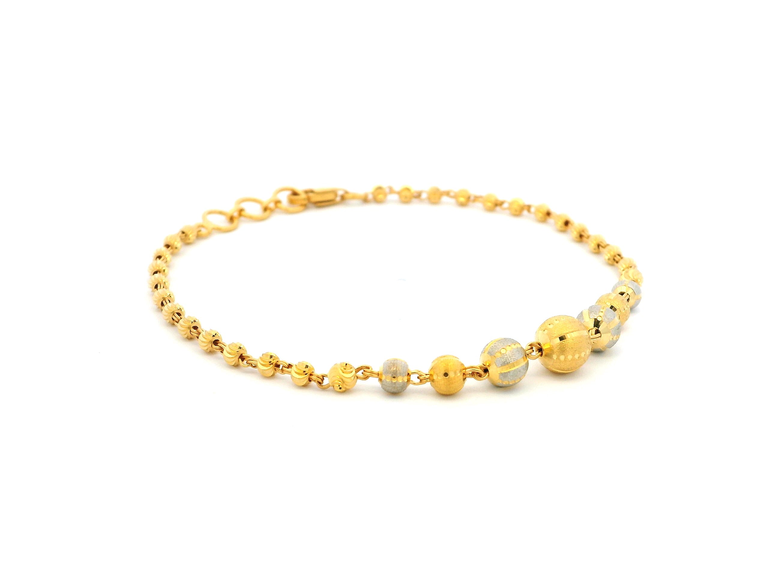 22ct Gold Bracelet with Rhodium-Plated Diamond-Cut Beads & Lobster Claw Clasp – Elegant Luxury Gold Bracelet