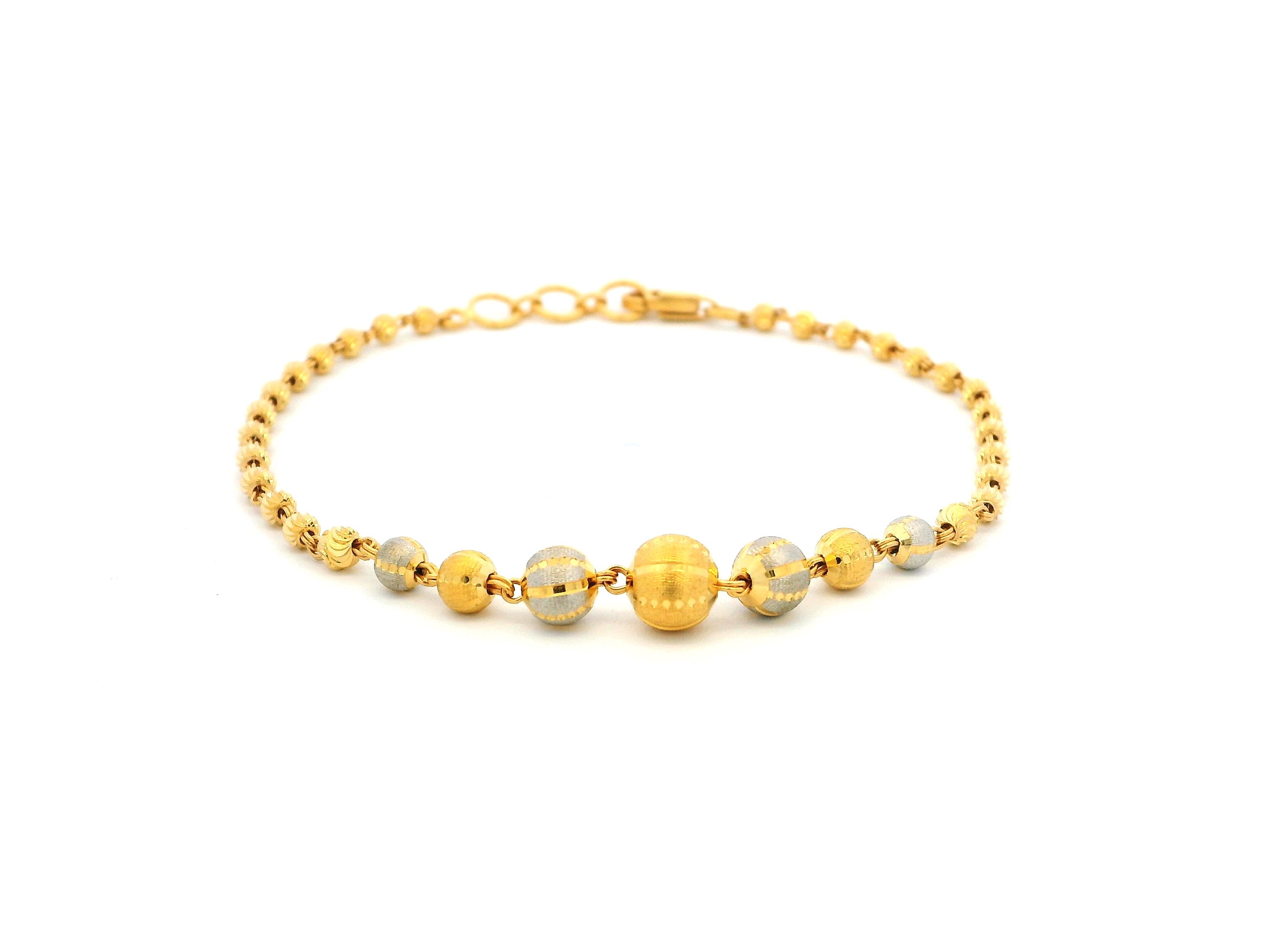 22ct Gold Bracelet with Rhodium-Plated Diamond-Cut Beads & Lobster Claw Clasp – Elegant Luxury Gold Bracelet