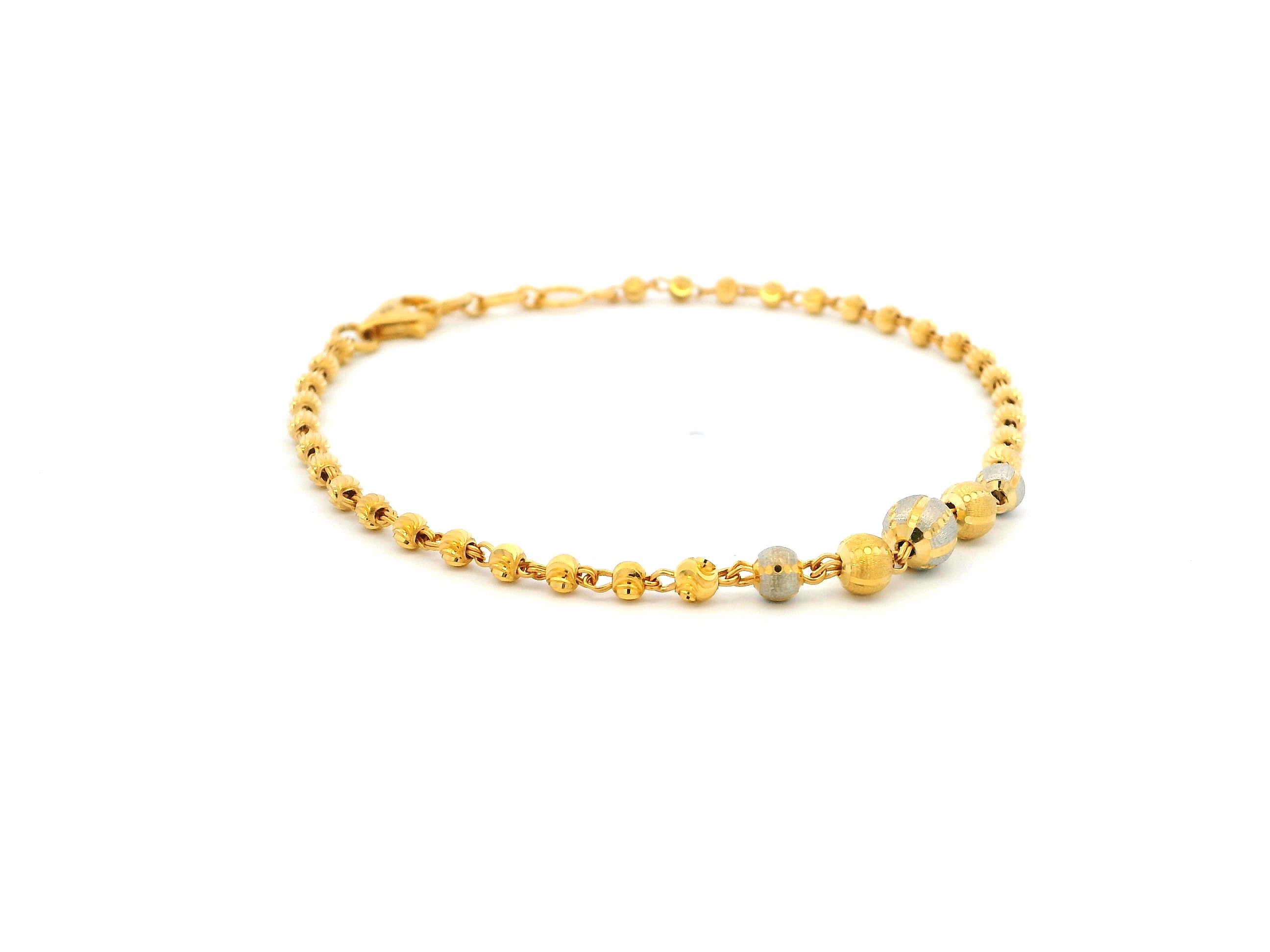 22ct Gold Bracelet with Rhodium-Plated Diamond-Cut Beads & Lobster Claw Clasp – Elegant Fine Jewellery