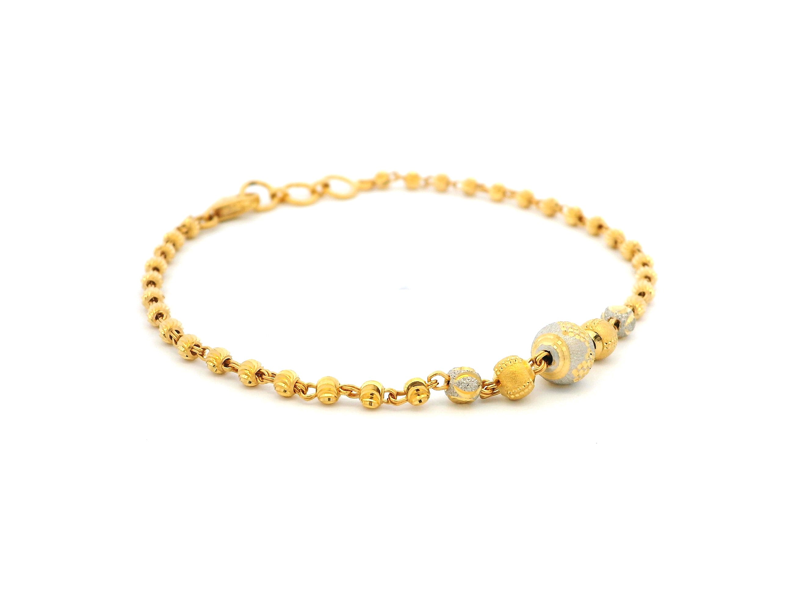 22ct Gold Bracelet with Rhodium-Plated Diamond-Cut Beads & Lobster Claw Clasp – Elegant 22k Gold Jewellery