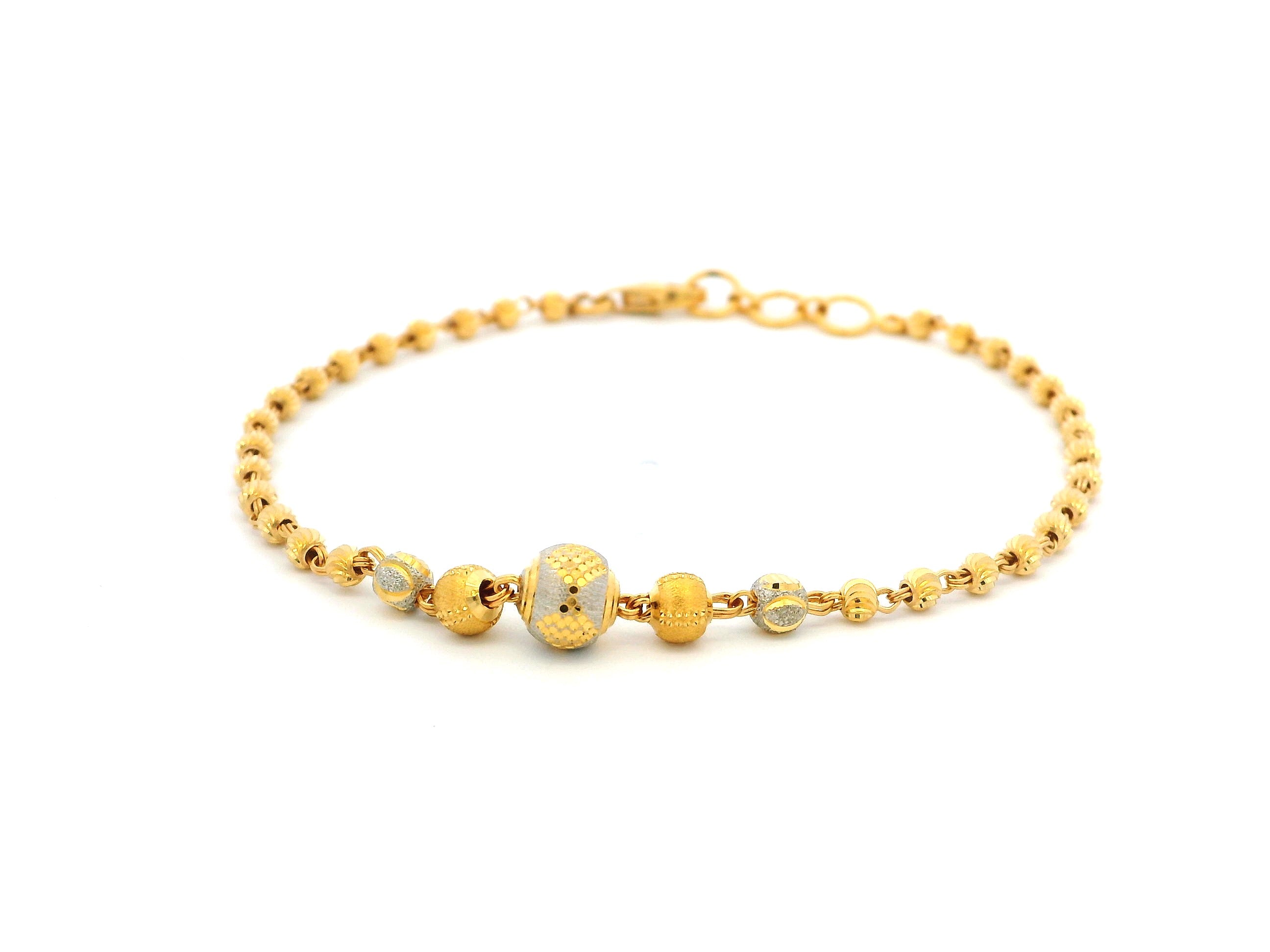 22ct Gold Bracelet with Rhodium-Plated Diamond-Cut Beads & Lobster Claw Clasp – Elegant 22k Gold Jewellery