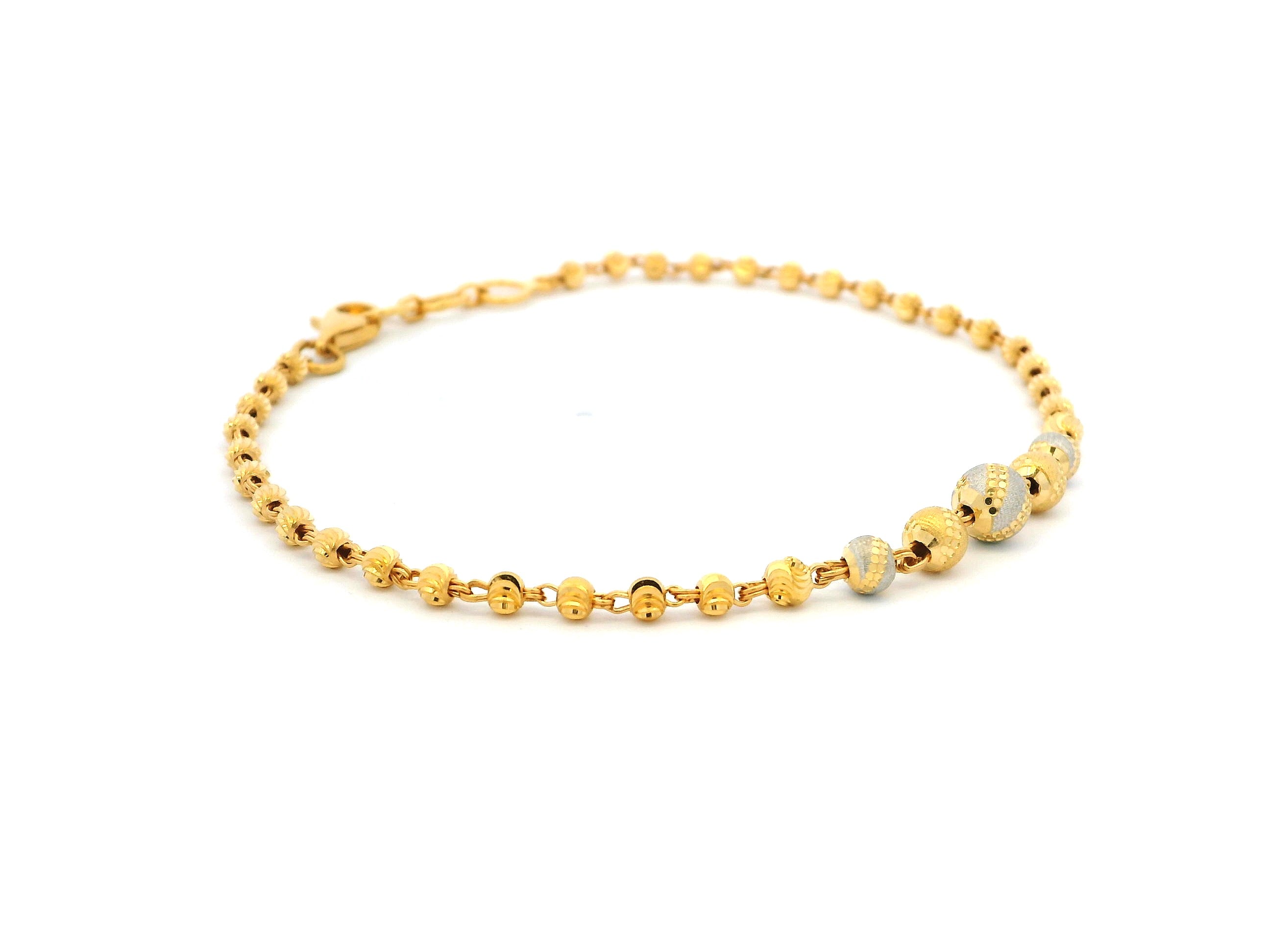 22ct Gold Bracelet with Rhodium-Plated Diamond-Cut Beads & Lobster Claw Clasp – Elegant Gold Jewellery