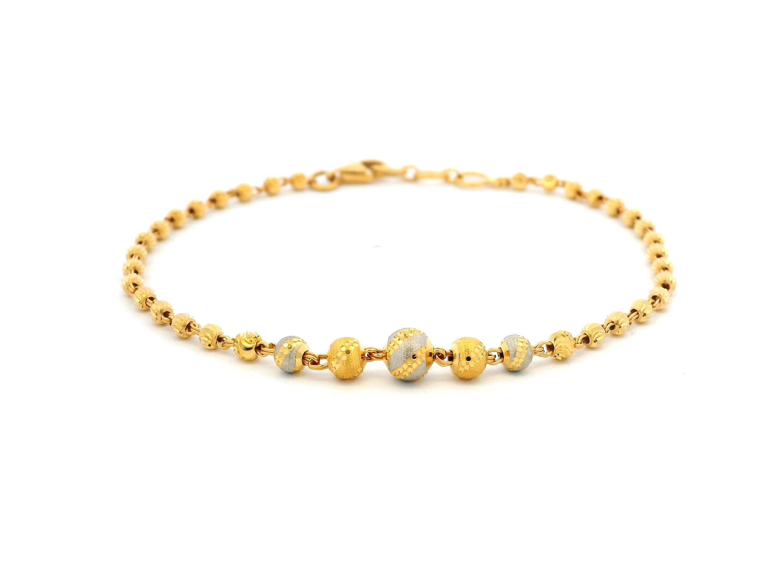 22ct Gold Bracelet with Rhodium-Plated Diamond-Cut Beads & Lobster Claw Clasp – Elegant Gold Jewellery