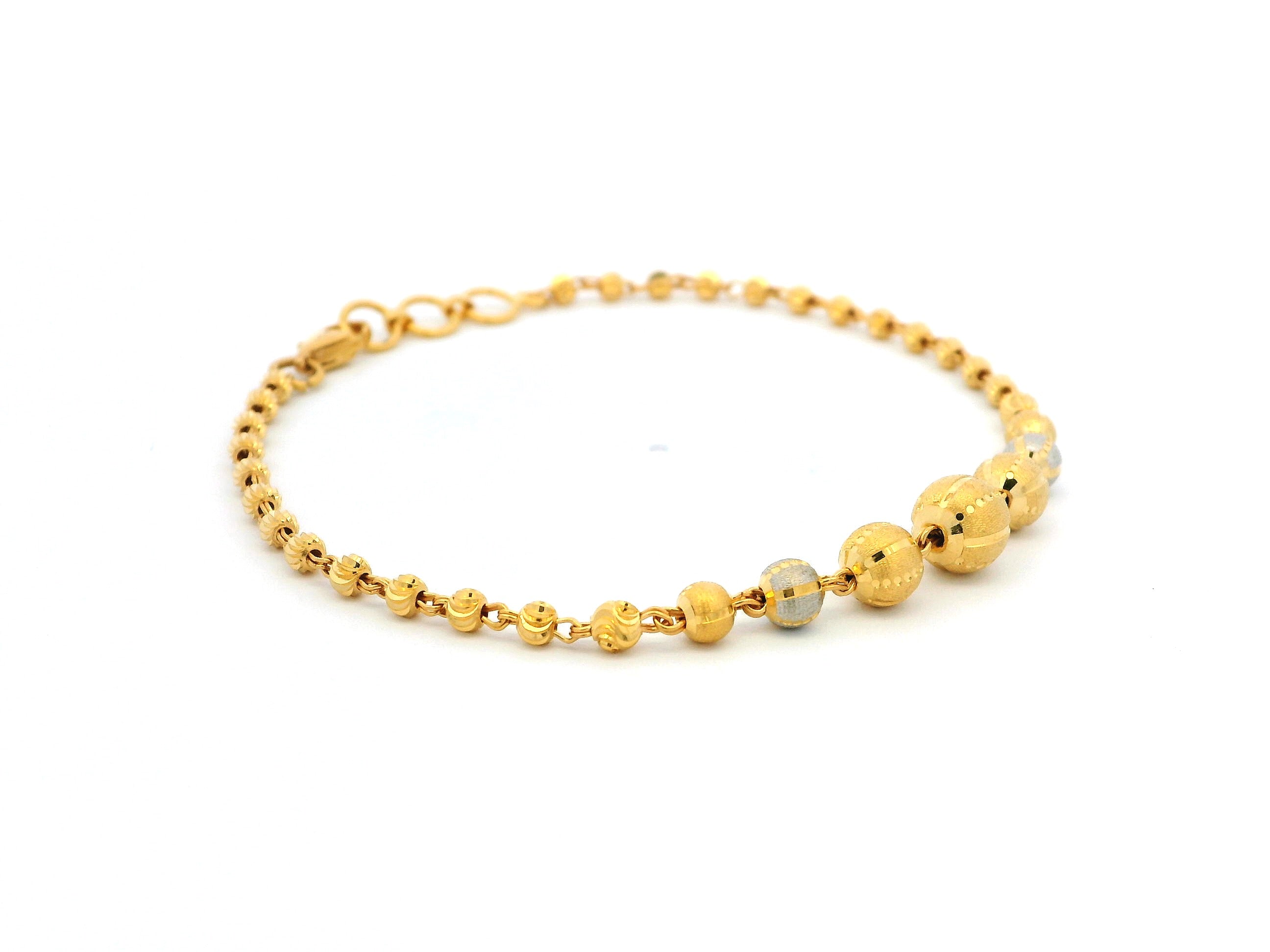 22ct Gold Bracelet with Rhodium-Plated Diamond-Cut Beads & Lobster Claw Clasp – Luxury Bracelet for Women