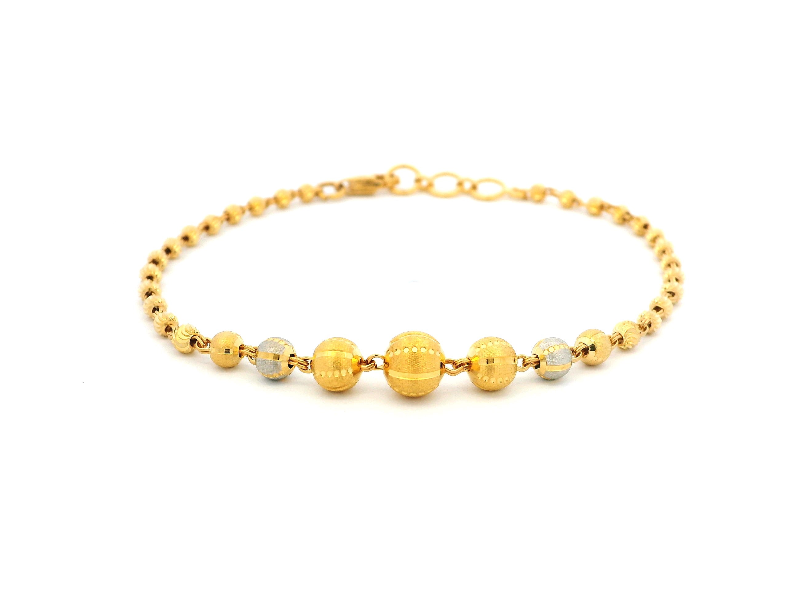 22ct Gold Bracelet with Rhodium-Plated Diamond-Cut Beads & Lobster Claw Clasp – Luxury Bracelet for Women