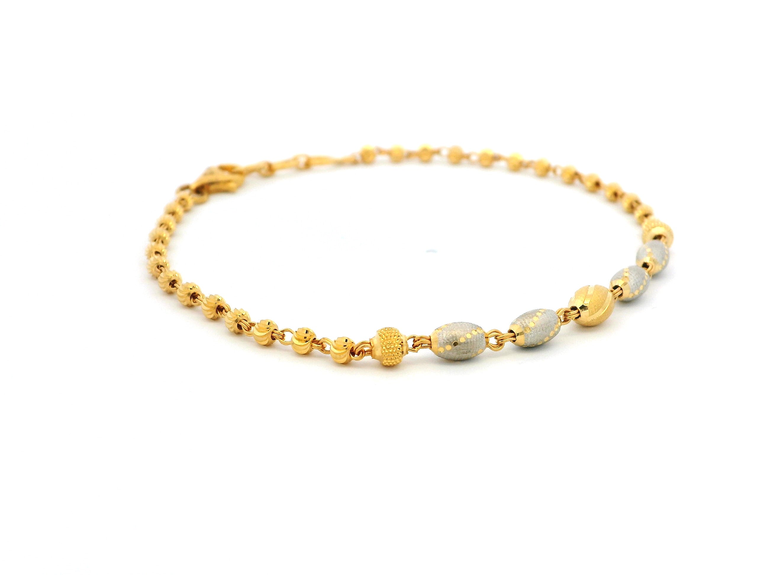 22ct Gold Bracelet with Rhodium-Plated Diamond-Cut Beads & Lobster Claw Clasp – Elegant 22k Gold Jewellery