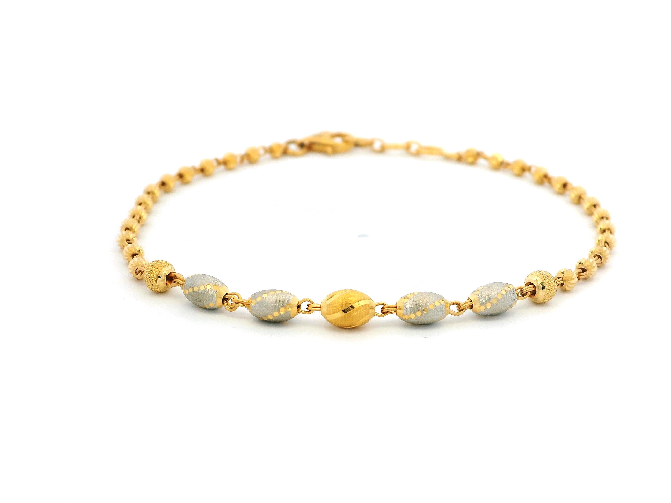 22ct Gold Bracelet with Rhodium-Plated Diamond-Cut Beads & Lobster Claw Clasp – Elegant 22k Gold Jewellery