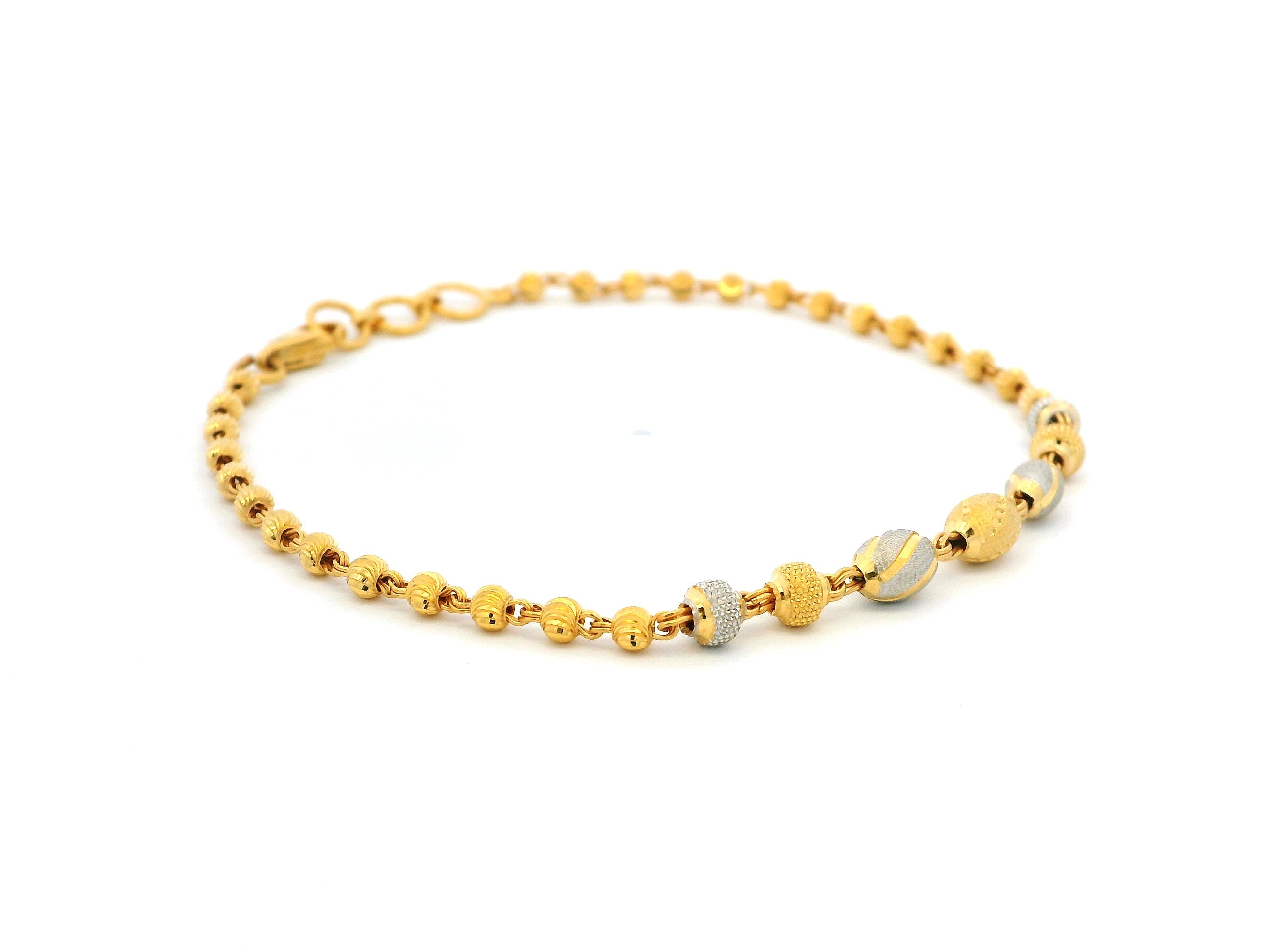 22ct Gold Bracelet with Rhodium-Plated Diamond-Cut Beads & Lobster Claw Clasp – Stunning Luxury Jewellery