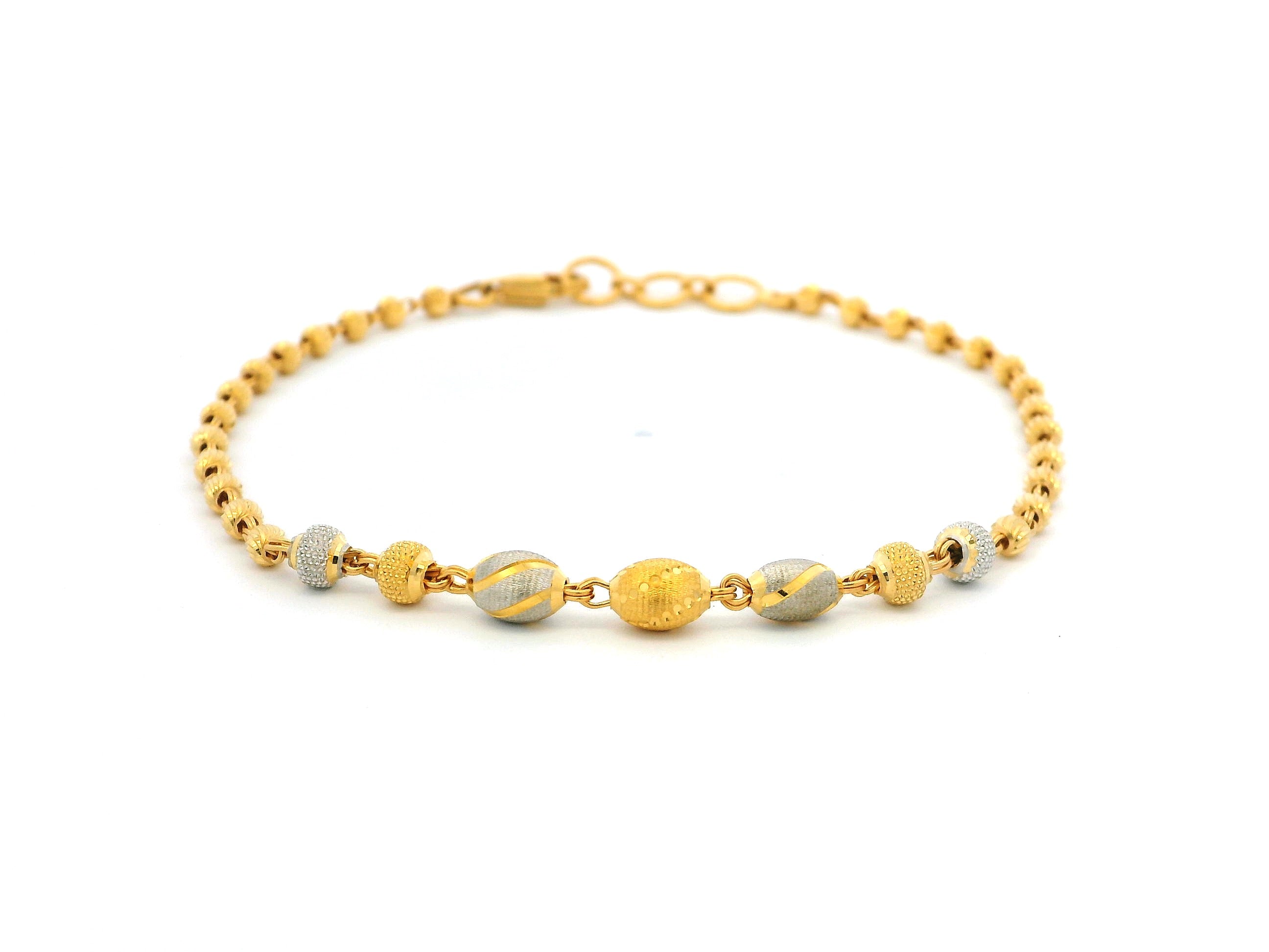 22ct Gold Bracelet with Rhodium-Plated Diamond-Cut Beads & Lobster Claw Clasp – Stunning Luxury Jewellery