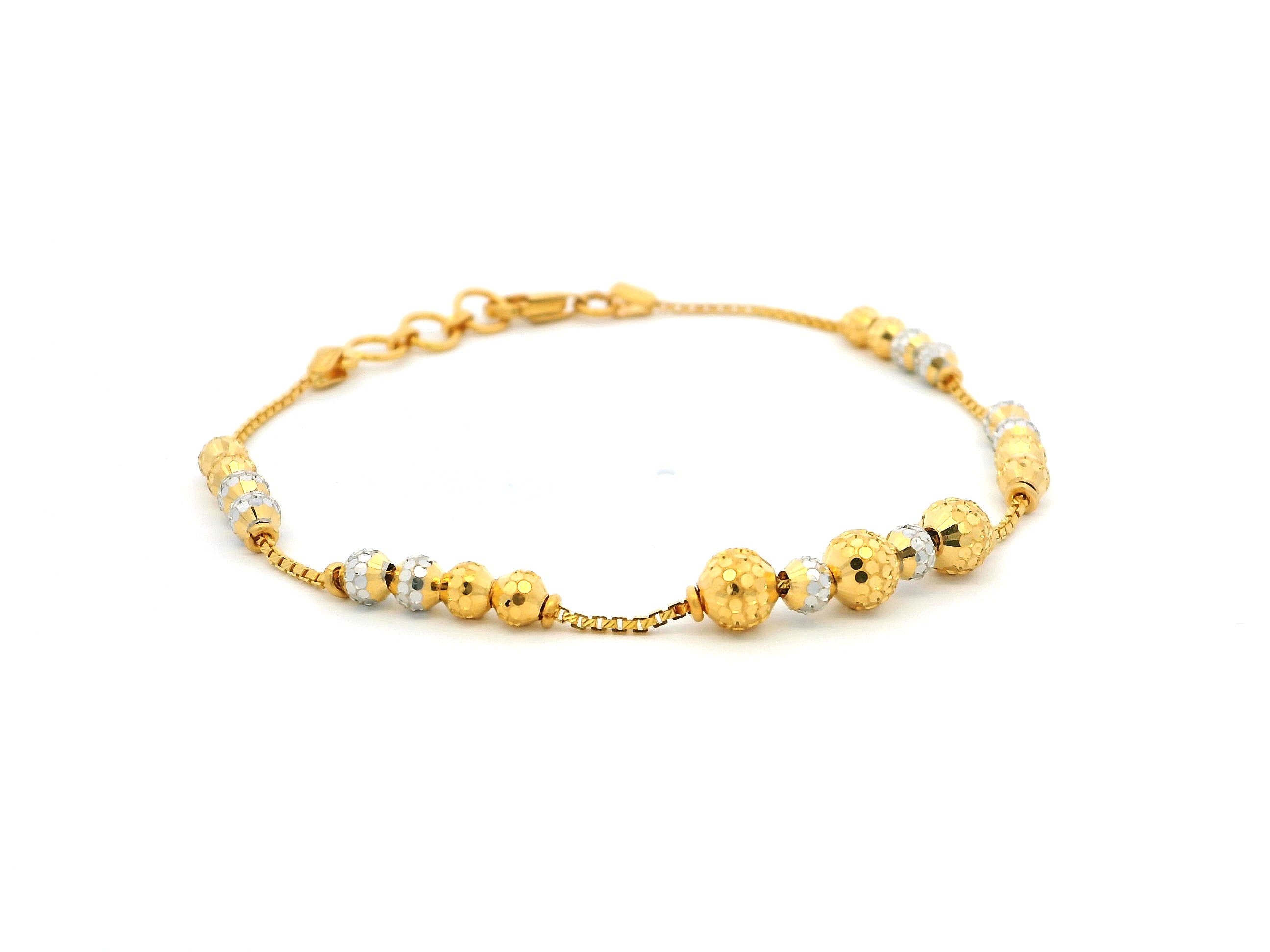 22ct Gold Bracelet with Rhodium-Plated Diamond-Cut Beads & Lobster Claw Clasp – Premium Gold Jewellery