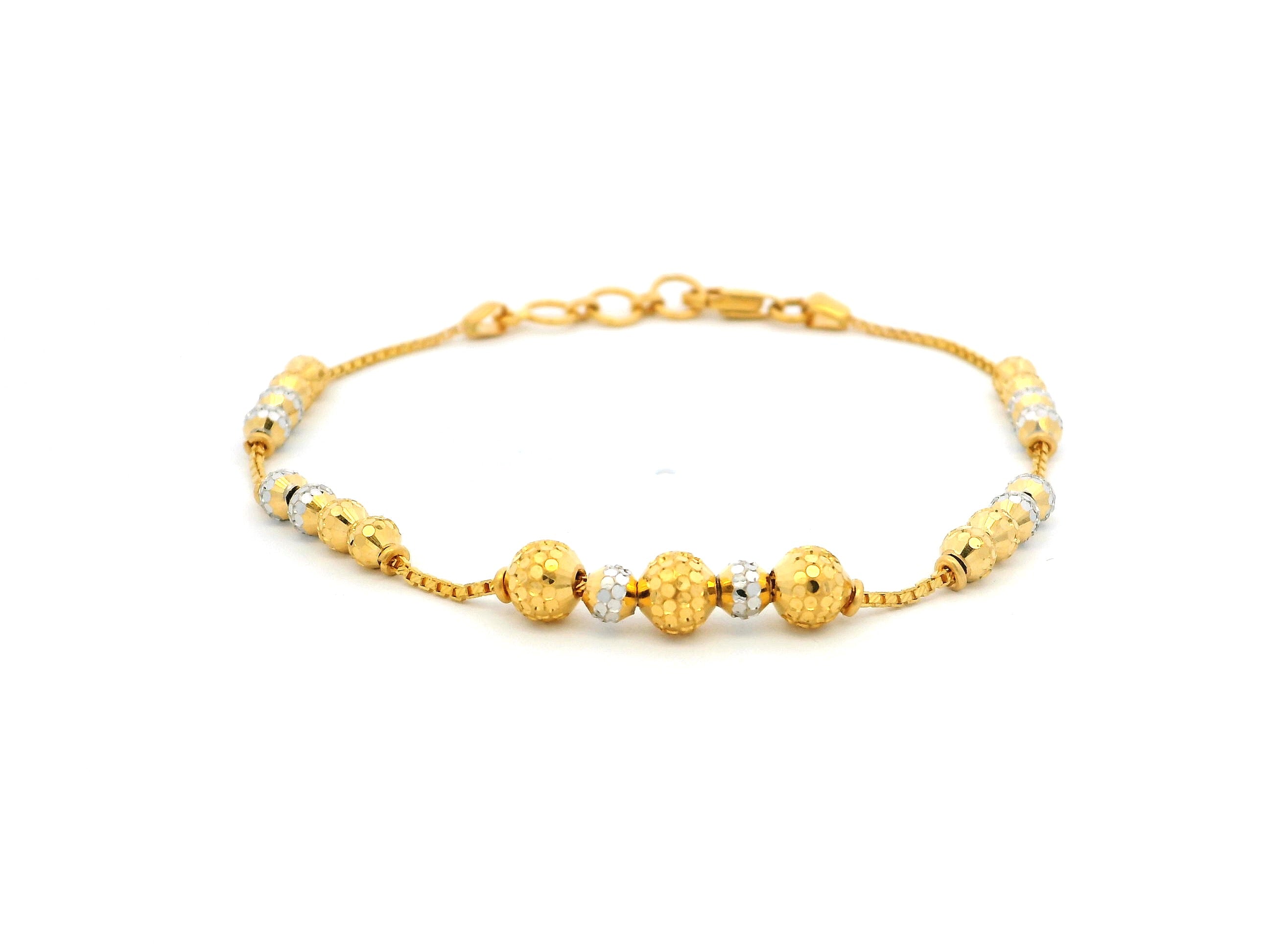 22ct Gold Bracelet with Rhodium-Plated Diamond-Cut Beads & Lobster Claw Clasp – Premium Gold Jewellery