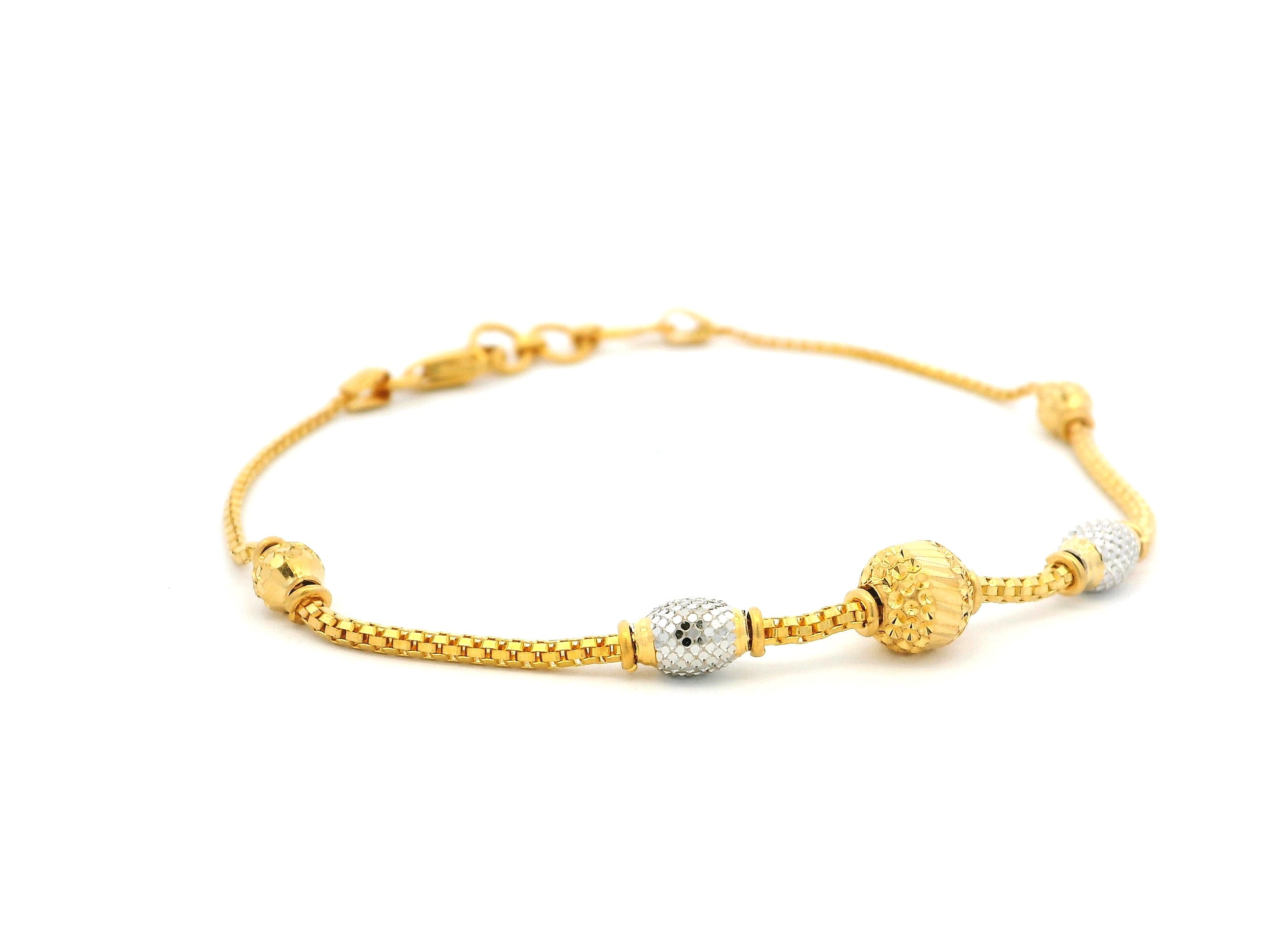 22ct Gold Bracelet with Rhodium-Plated Diamond-Cut Beads & Lobster Claw Clasp – Premium 22k Gold Jewellery