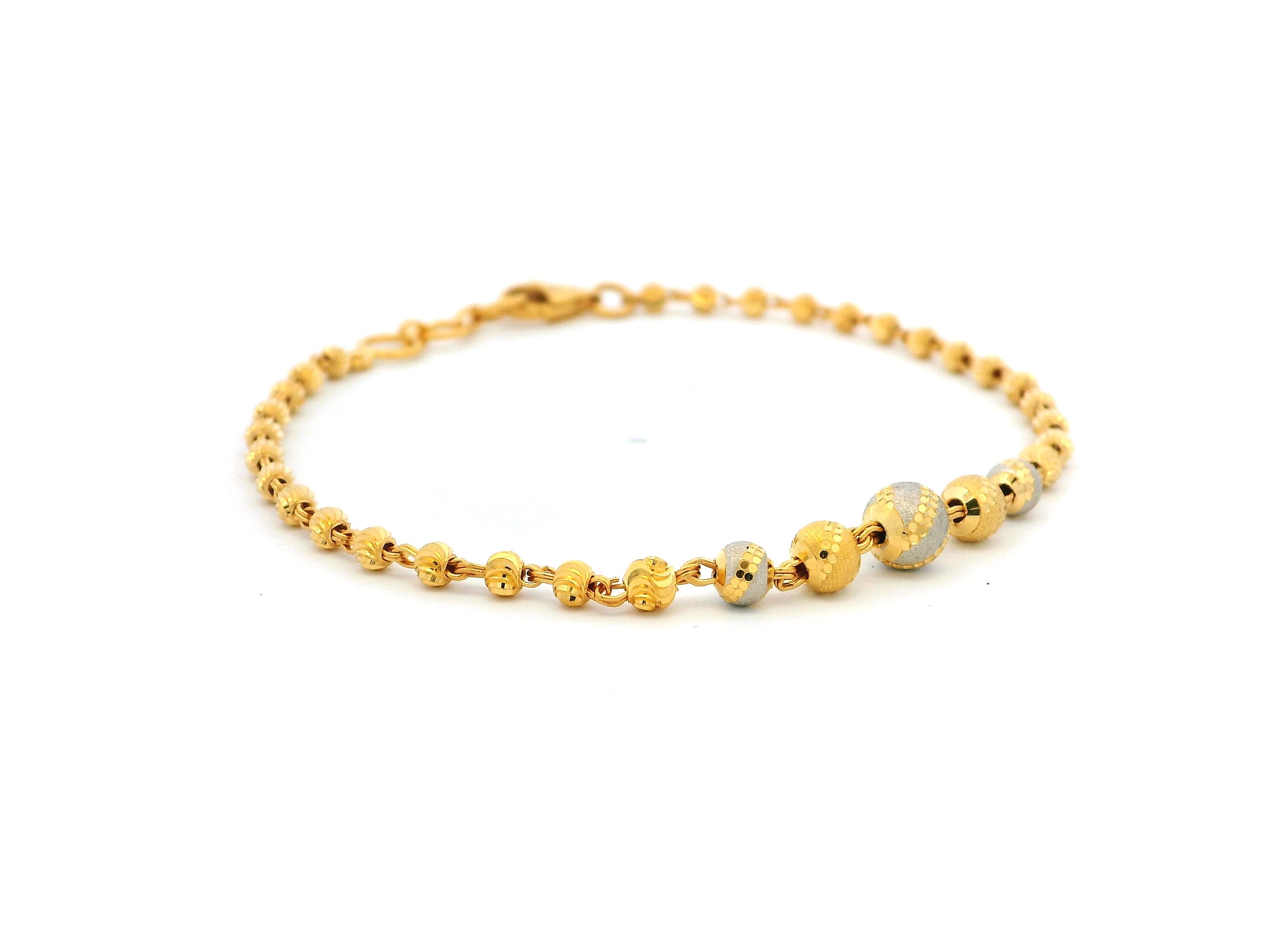 22ct Gold Bracelet with Rhodium-Plated Diamond-Cut Beads & Lobster Claw Clasp – Elegant Fine Jewellery for Any Occasion