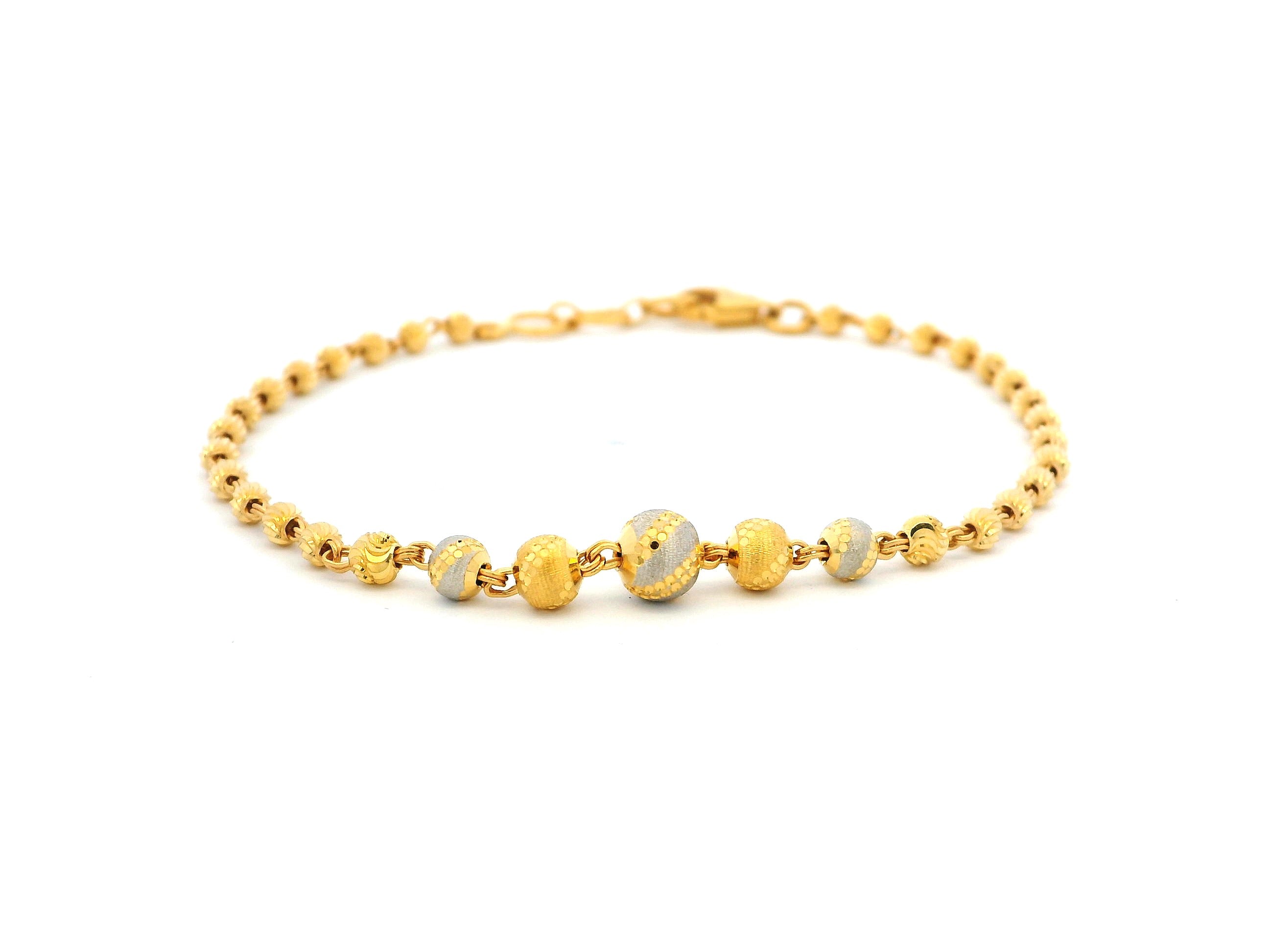 22ct Gold Bracelet with Rhodium-Plated Diamond-Cut Beads & Lobster Claw Clasp – Elegant Fine Jewellery for Any Occasion