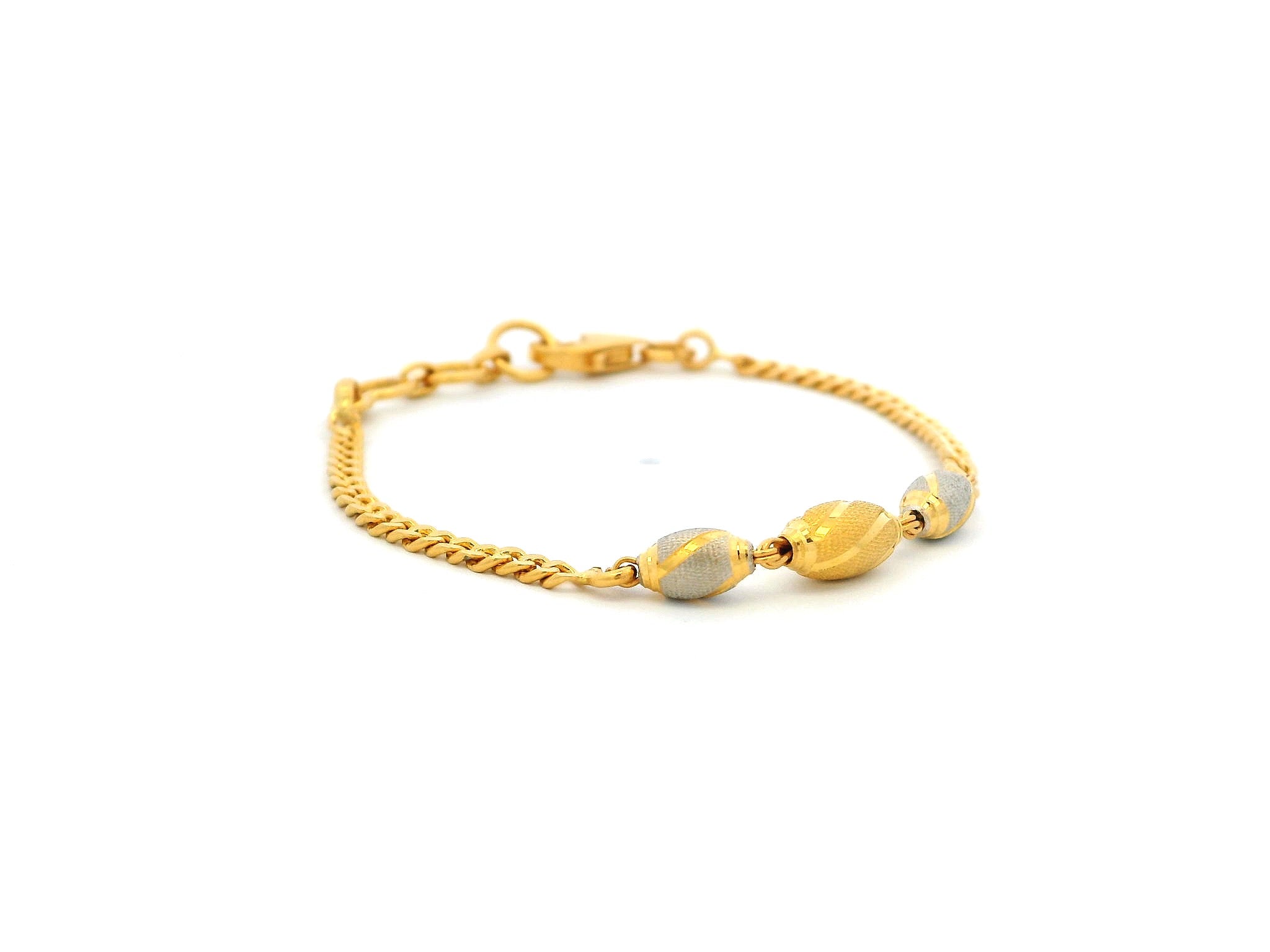 22ct Yellow Gold Children's Bracelet with Diamond-Cut Beads, Rhodium Plate & Lobster Claw Clasp – Charming Gold Bracelet for Kids