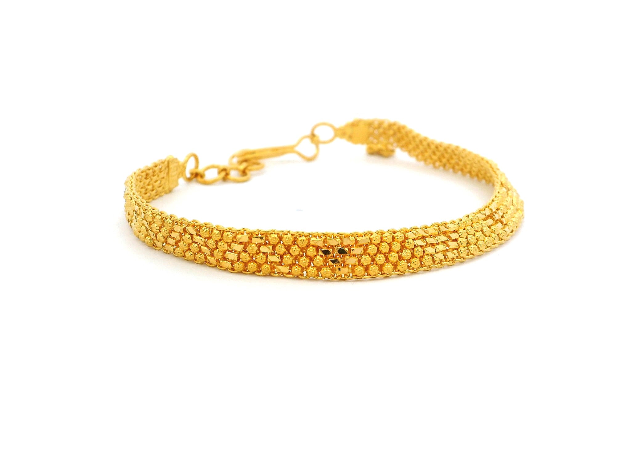 22ct Yellow Gold Flat Bracelet for Women with Filigree Work Design & Charm – Elegant Gold Jewellery