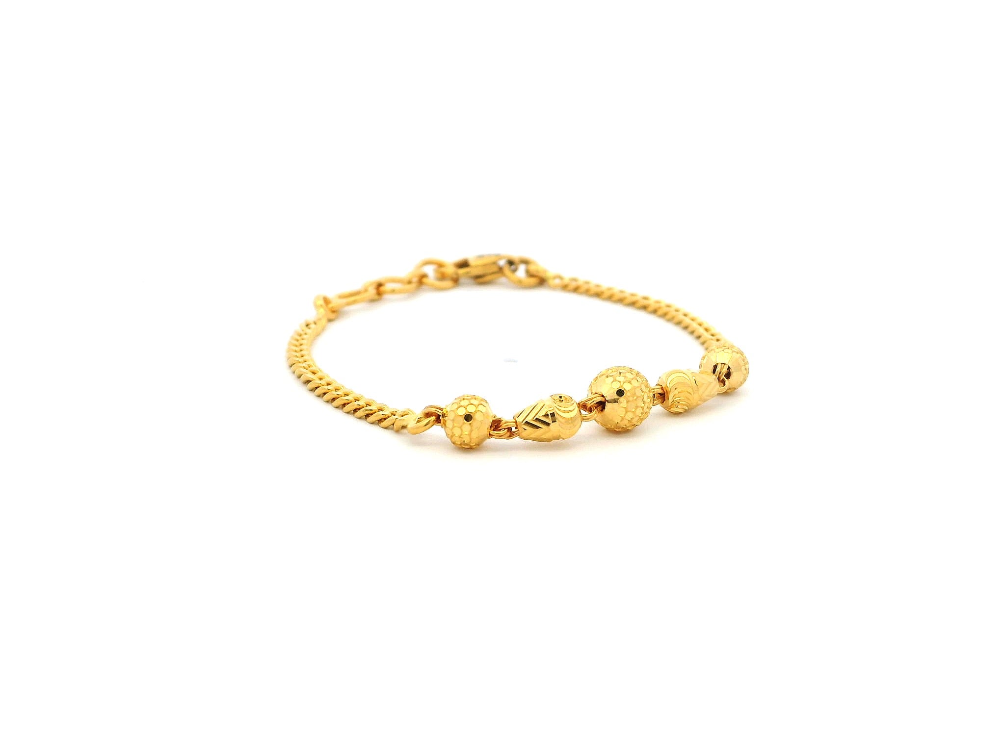 22ct Yellow Gold Children's Bracelet with Diamond-Cut Beads & Lobster Claw Clasp – Perfect Gift for Kids