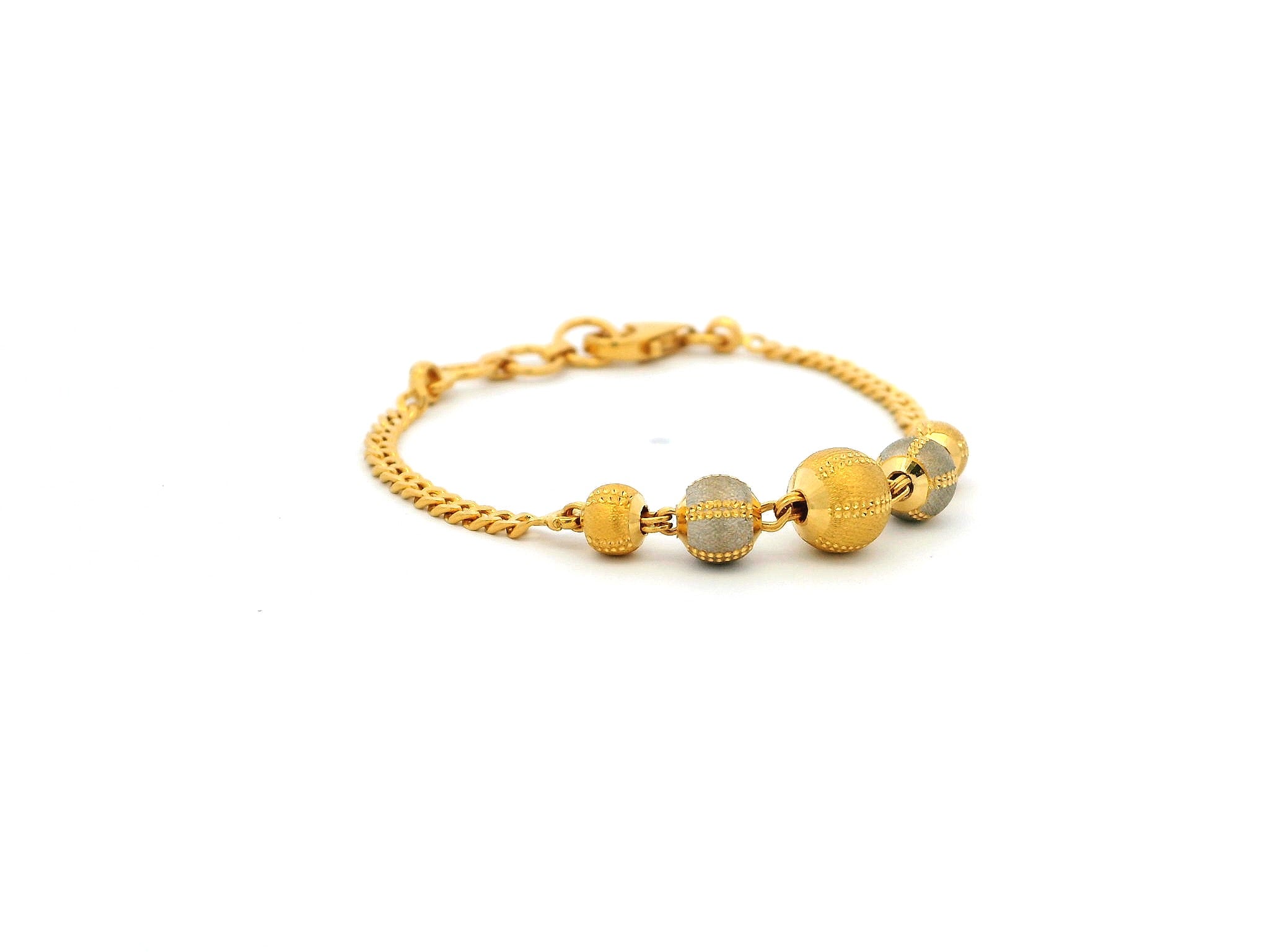 22ct Yellow Gold Children's Bracelet with Diamond-Cut Beads, Rhodium Plate & Lobster Claw Clasp – Stylish Gold Bracelet for Kids