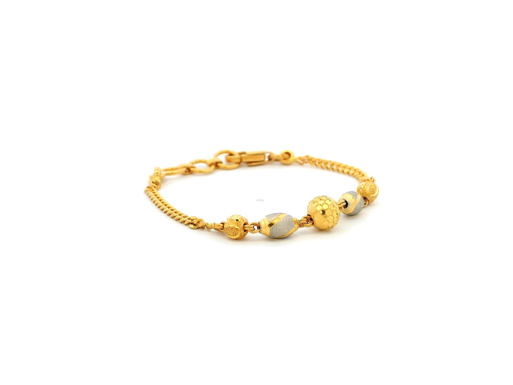 22ct Yellow Gold Children's Bracelet with Diamond-Cut Beads, Rhodium Plate & Lobster Claw Clasp – Elegant Gold Bracelet for Kids