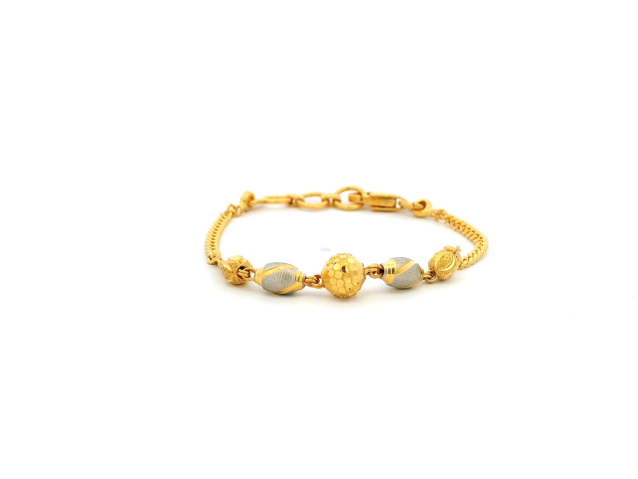 22ct Yellow Gold Children's Bracelet with Diamond-Cut Beads, Rhodium Plate & Lobster Claw Clasp – Elegant Gold Bracelet for Kids