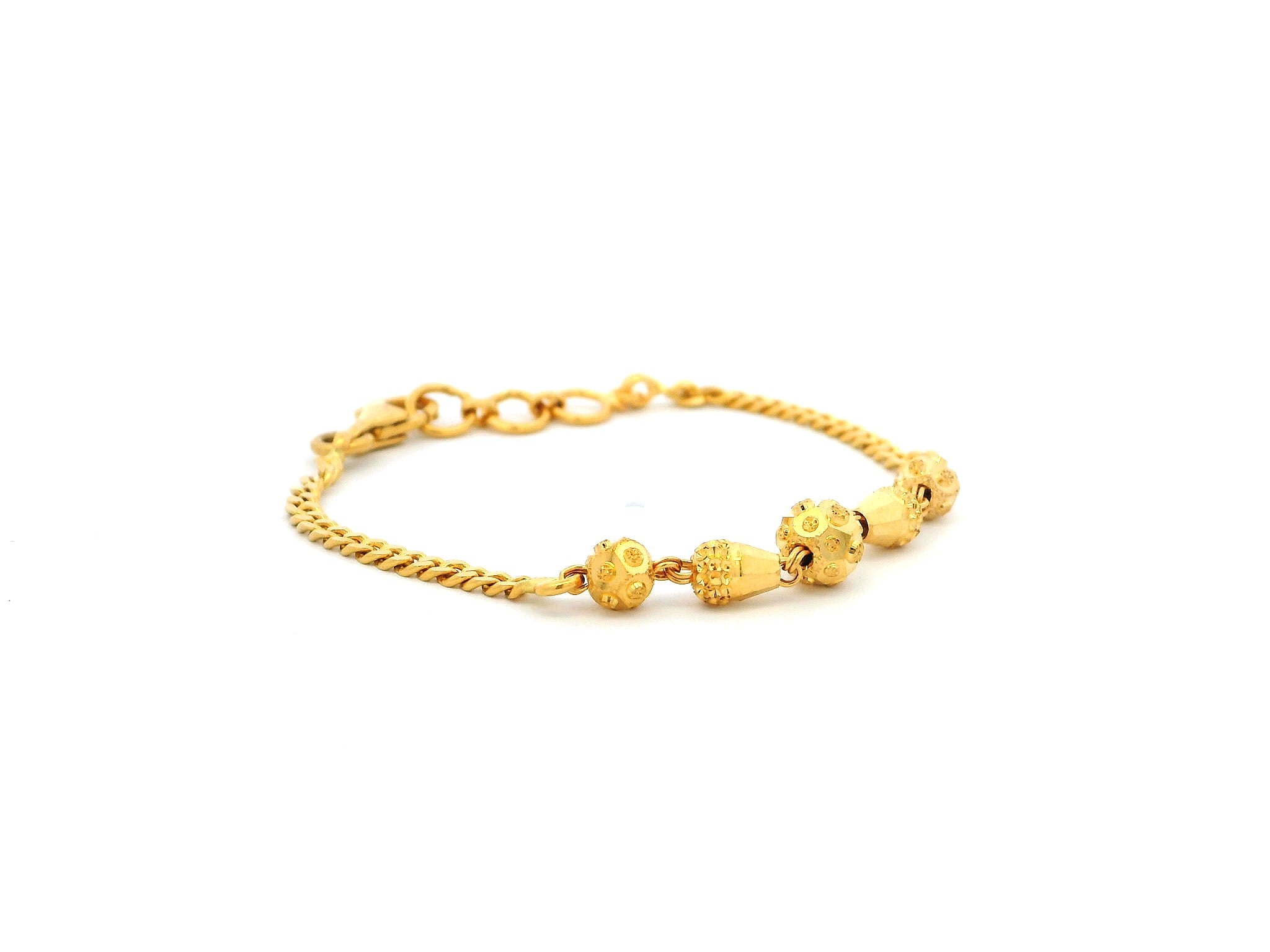 22ct Yellow Gold Children's Bracelet with Diamond-Cut Beads & Lobster Claw Clasp – Elegant and Durable Jewellery