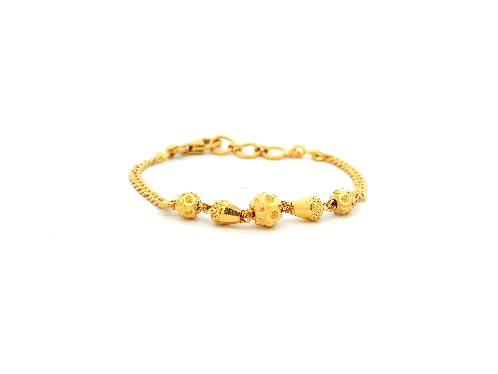 22ct Yellow Gold Children's Bracelet with Diamond-Cut Beads & Lobster Claw Clasp – Elegant and Durable Jewellery