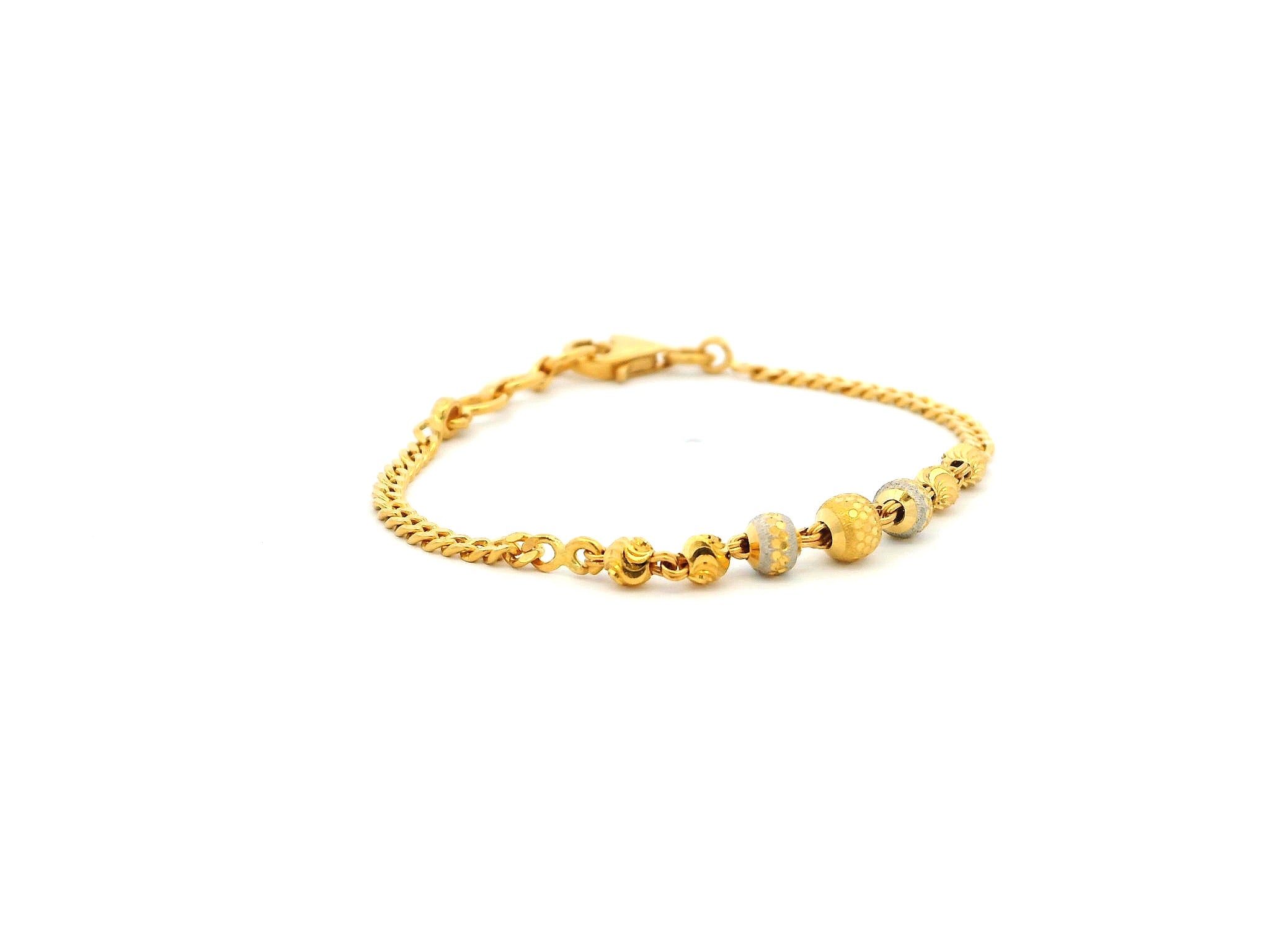 22ct Yellow Gold Children's Bracelet with Diamond-Cut Beads, Rhodium Plate & Lobster Claw Clasp – Elegant Kids Gold Bracelet