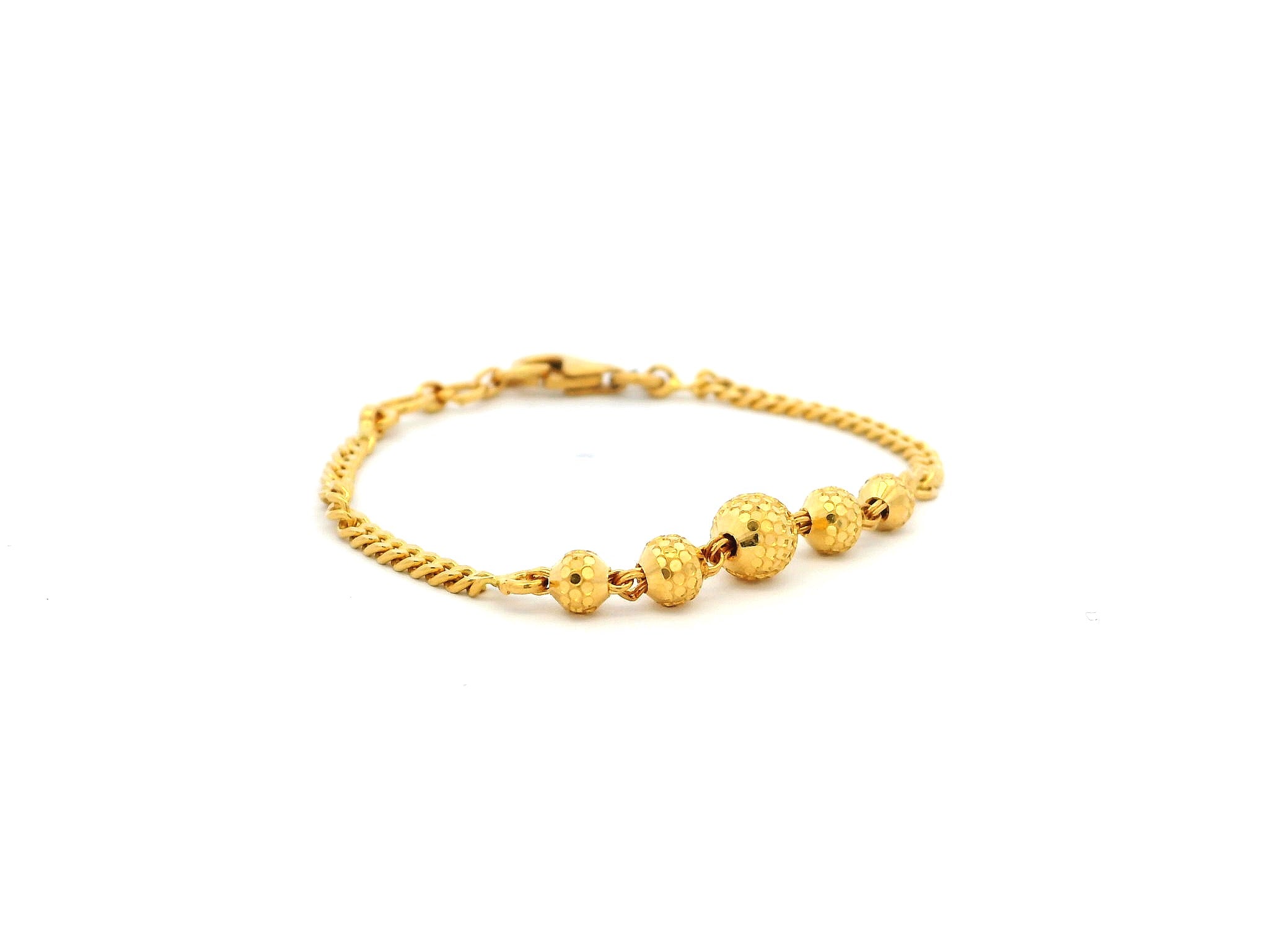 22ct Yellow Gold Children's Bracelet with Diamond-Cut Beads & Lobster Claw Clasp – Stylish and Durable Jewellery for Kids