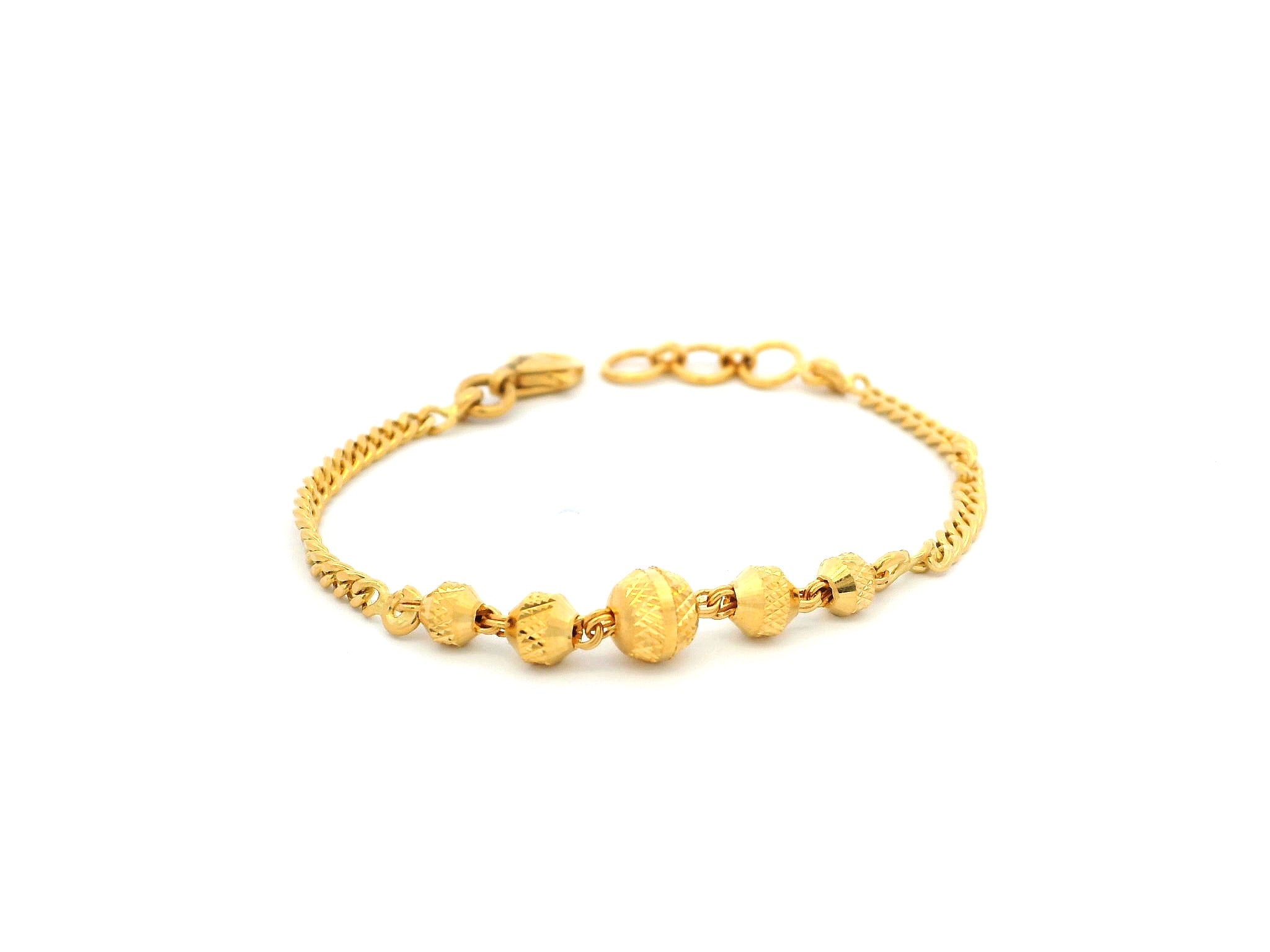 22ct Yellow Gold Children's Bracelet with Diamond-Cut Beads & Lobster Claw Clasp – Elegant Gold Jewellery for Kids