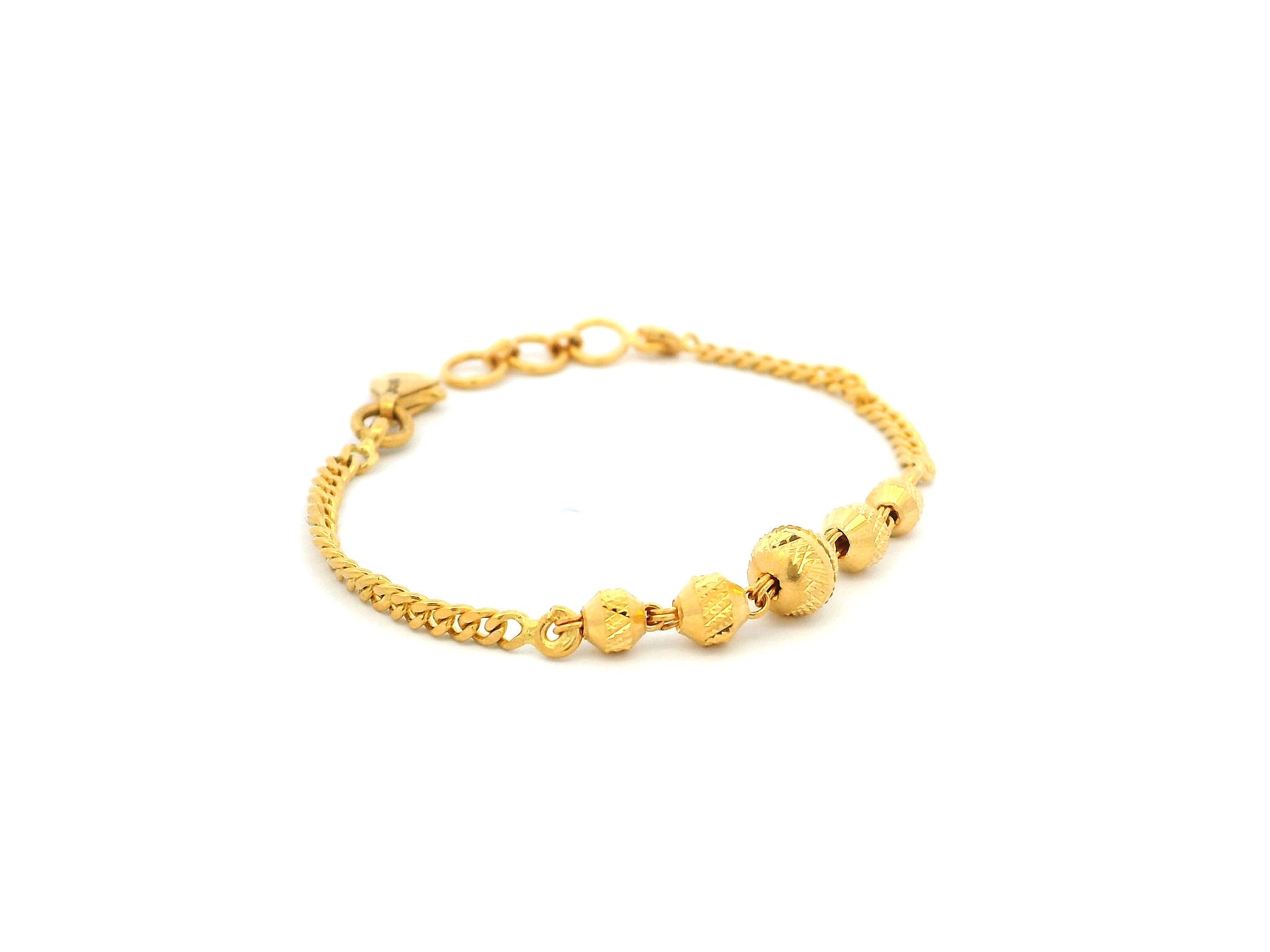 22ct Yellow Gold Children's Bracelet with Diamond-Cut Beads & Lobster Claw Clasp – Elegant Gold Jewellery for Kids