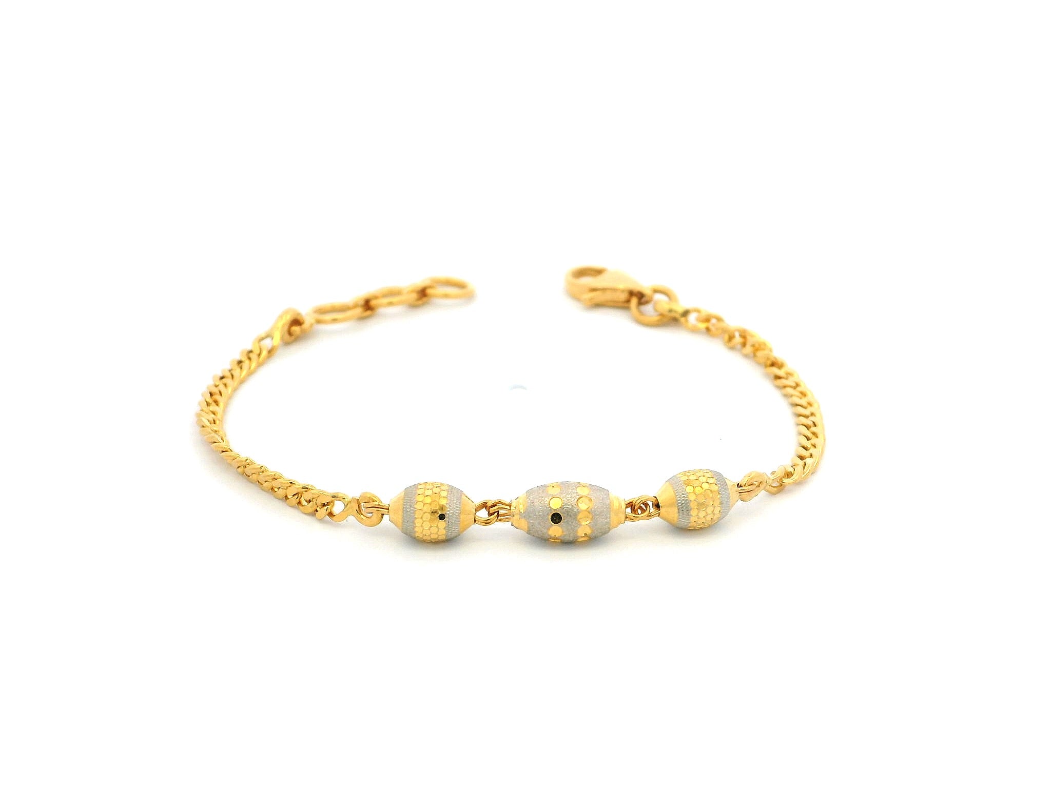 22ct Yellow Gold Children's Bracelet with Diamond-Cut Beads, Rhodium Plate & Lobster Claw Clasp – Precious Gold Jewellery for Kids