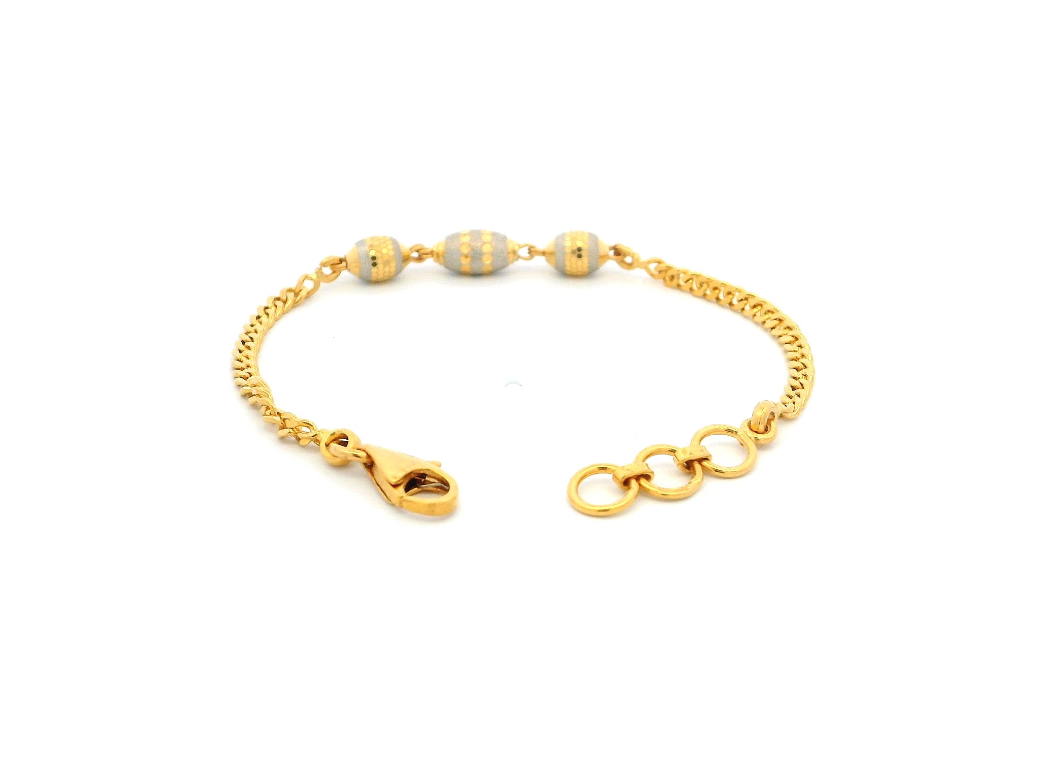 22ct Yellow Gold Children's Bracelet with Diamond-Cut Beads, Rhodium Plate & Lobster Claw Clasp – Precious Gold Jewellery for Kids