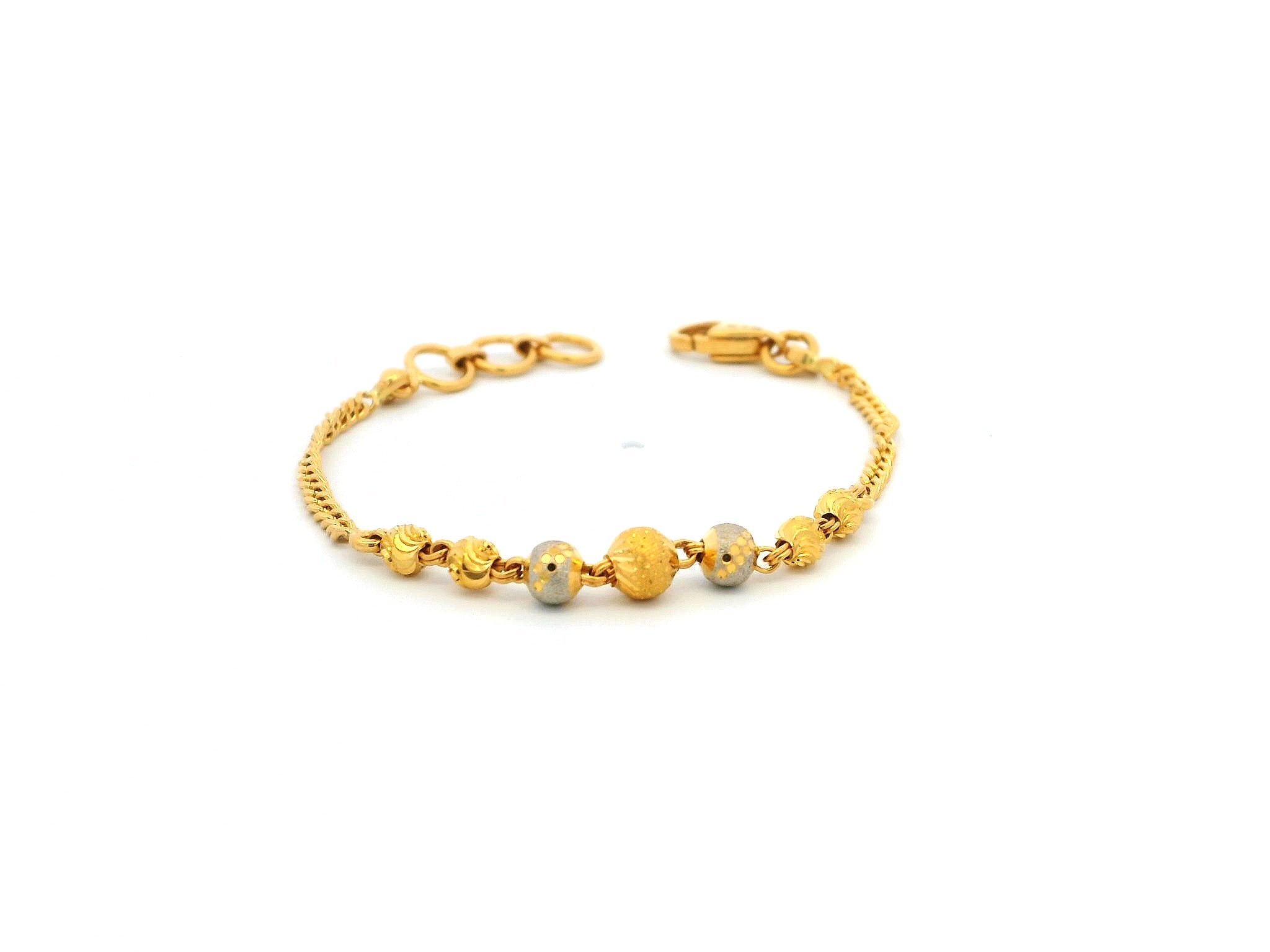 22ct Yellow Gold Children's Bracelet with Diamond-Cut Beads, Rhodium Plate & Lobster Claw Clasp – Elegant Gold Jewellery for Kids