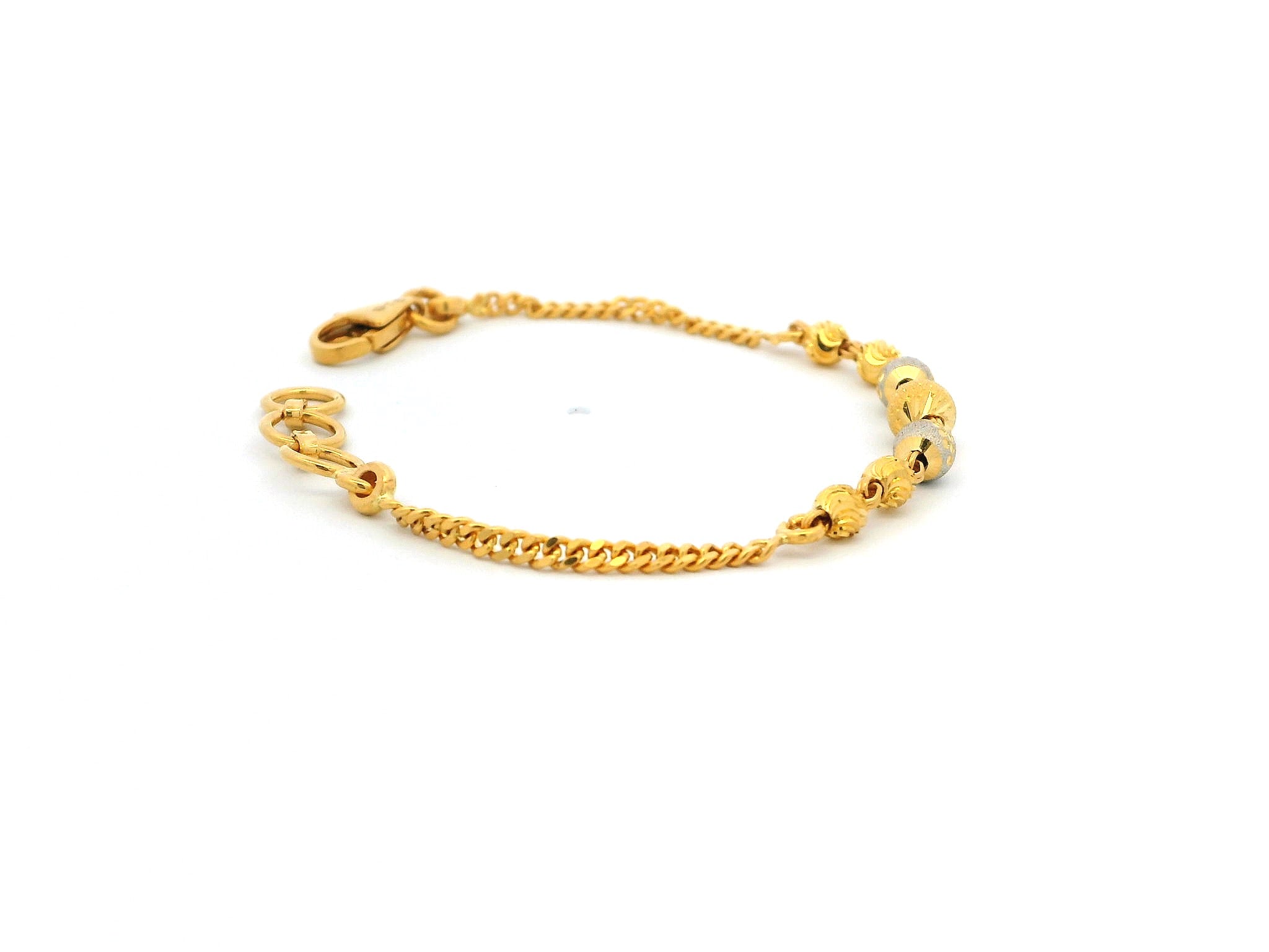 22ct Yellow Gold Children's Bracelet with Diamond-Cut Beads, Rhodium Plate & Lobster Claw Clasp – Elegant Gold Jewellery for Kids