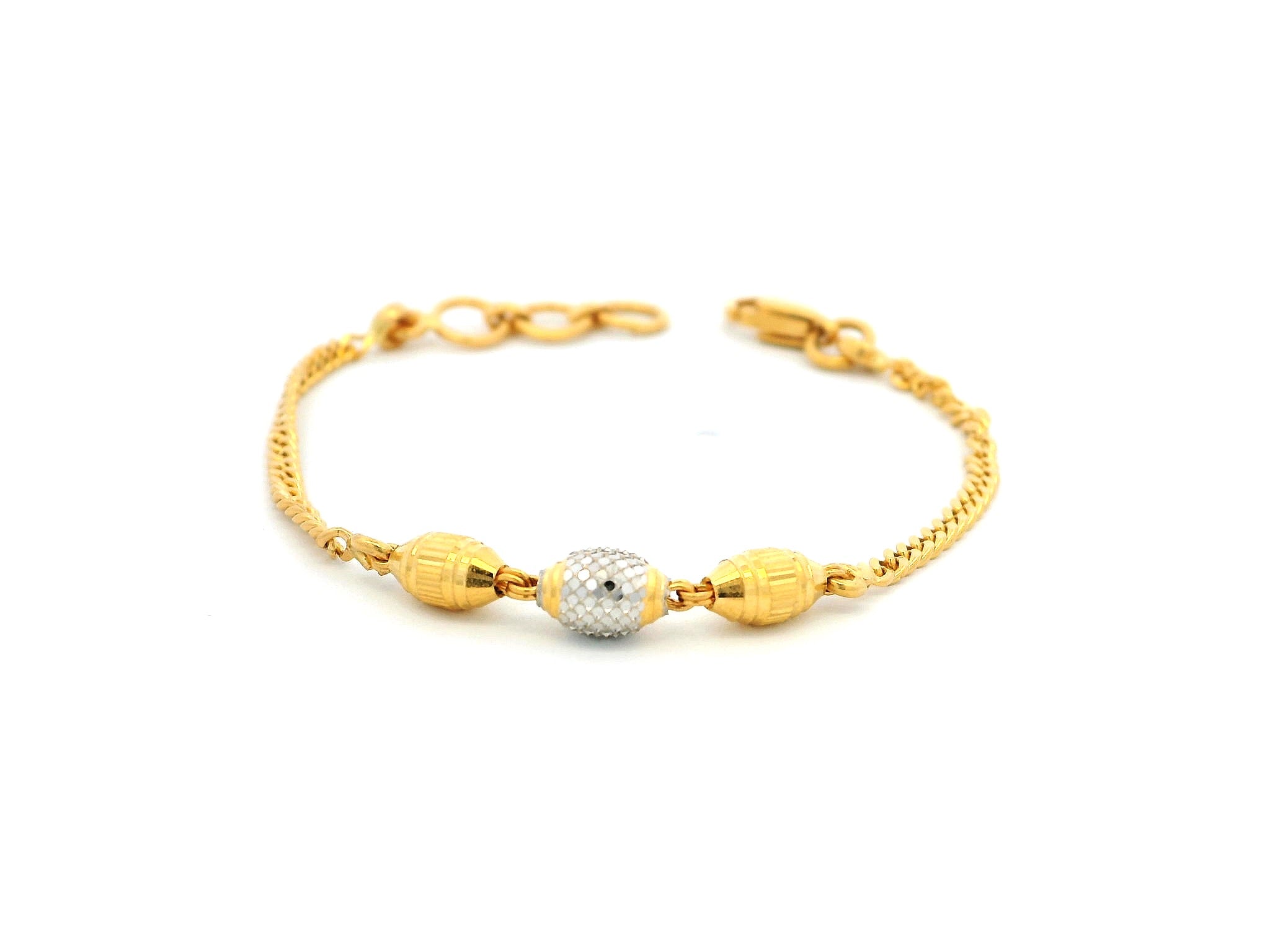 22ct Yellow Gold Children's Bracelet with Diamond-Cut Beads, Rhodium Plate & Lobster Claw Clasp – Fine Gold Jewellery for Kids