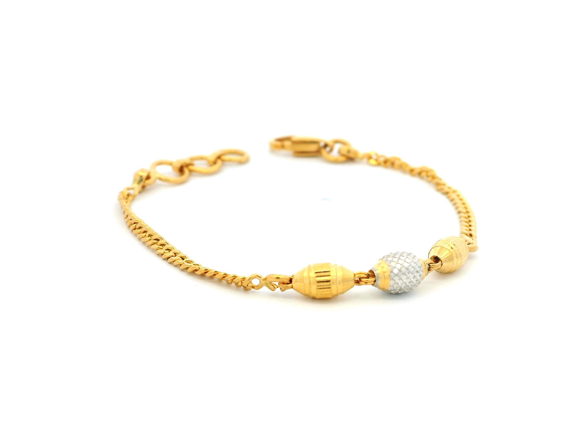 22ct Yellow Gold Children's Bracelet with Diamond-Cut Beads, Rhodium Plate & Lobster Claw Clasp – Fine Gold Jewellery for Kids