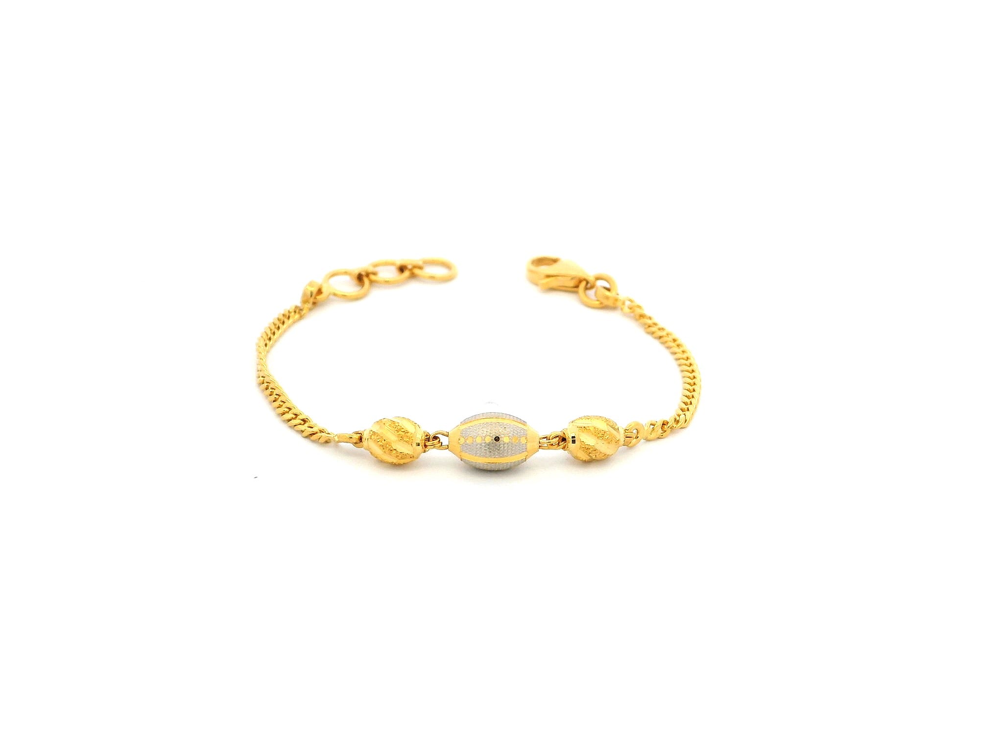 22ct Yellow Gold Children's Bracelet with Diamond-Cut Beads, Rhodium Plate & Lobster Claw Clasp – Stylish Kids Gold Bracelet